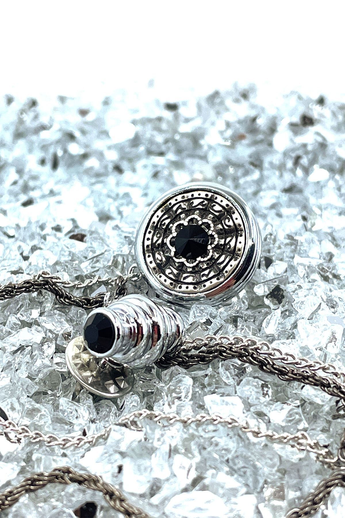  سنجاق سینه زنجیری سنگی کریستالی مشکی YI244