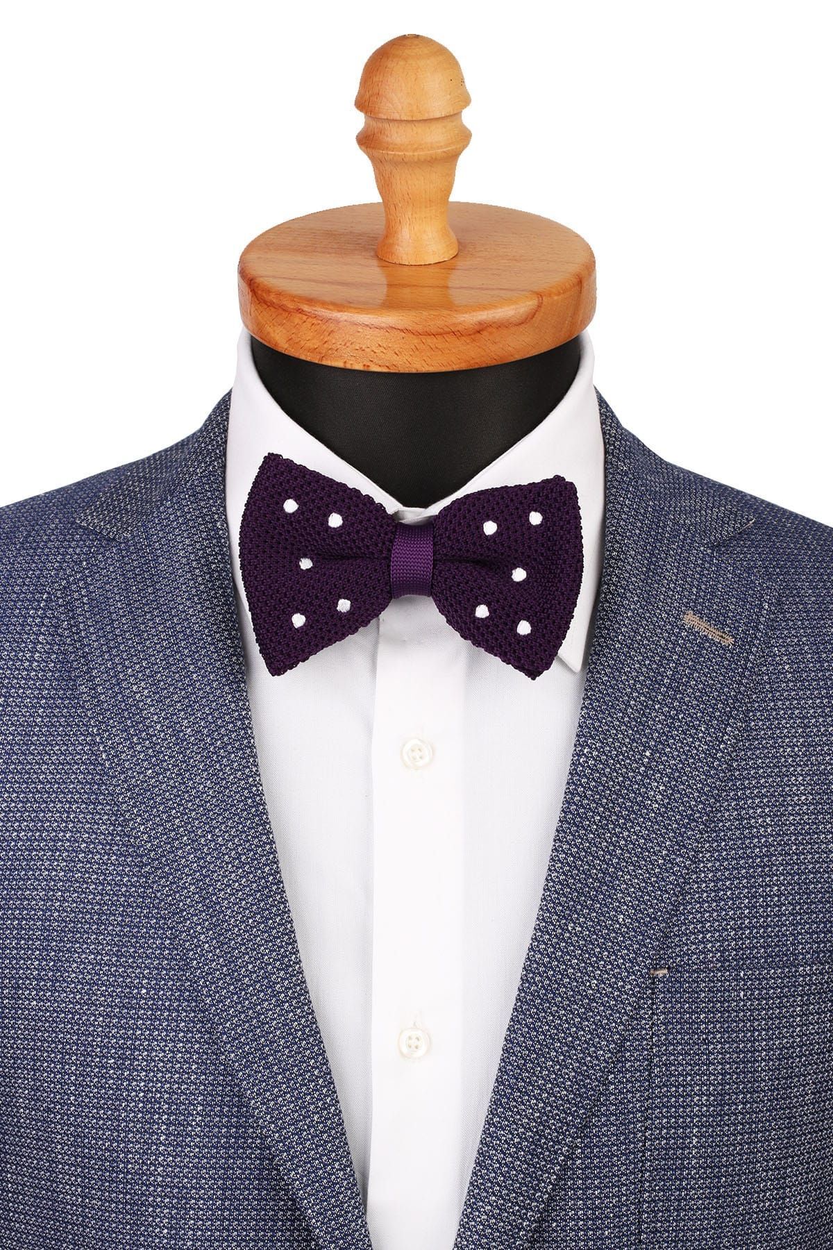  پاپیون بافتنی مردانه طرح خالدار بنفش ÖR135