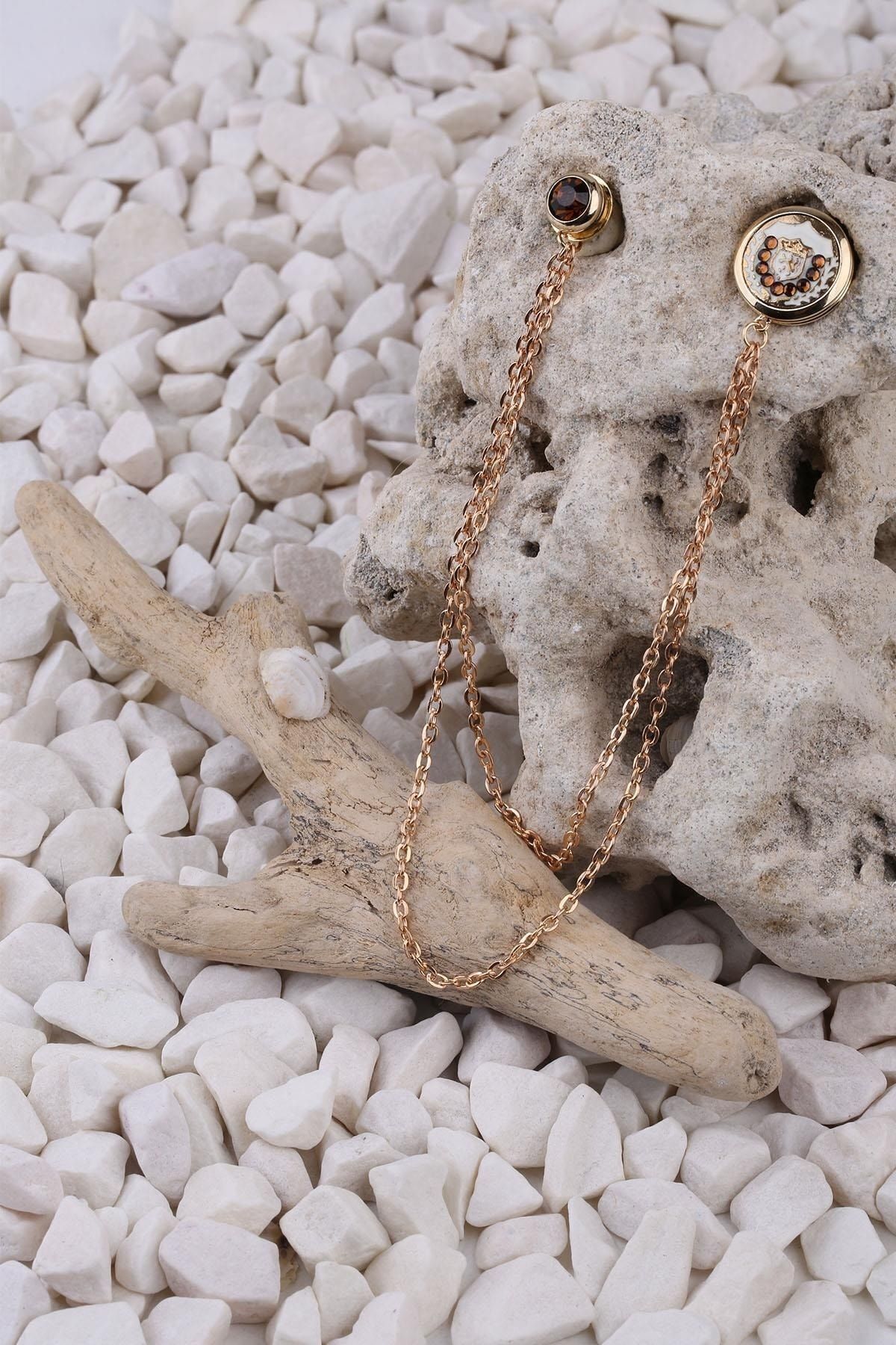  سنجاق یقه کتی طرح سنگ نارنجی طلایی رنگ Yı332