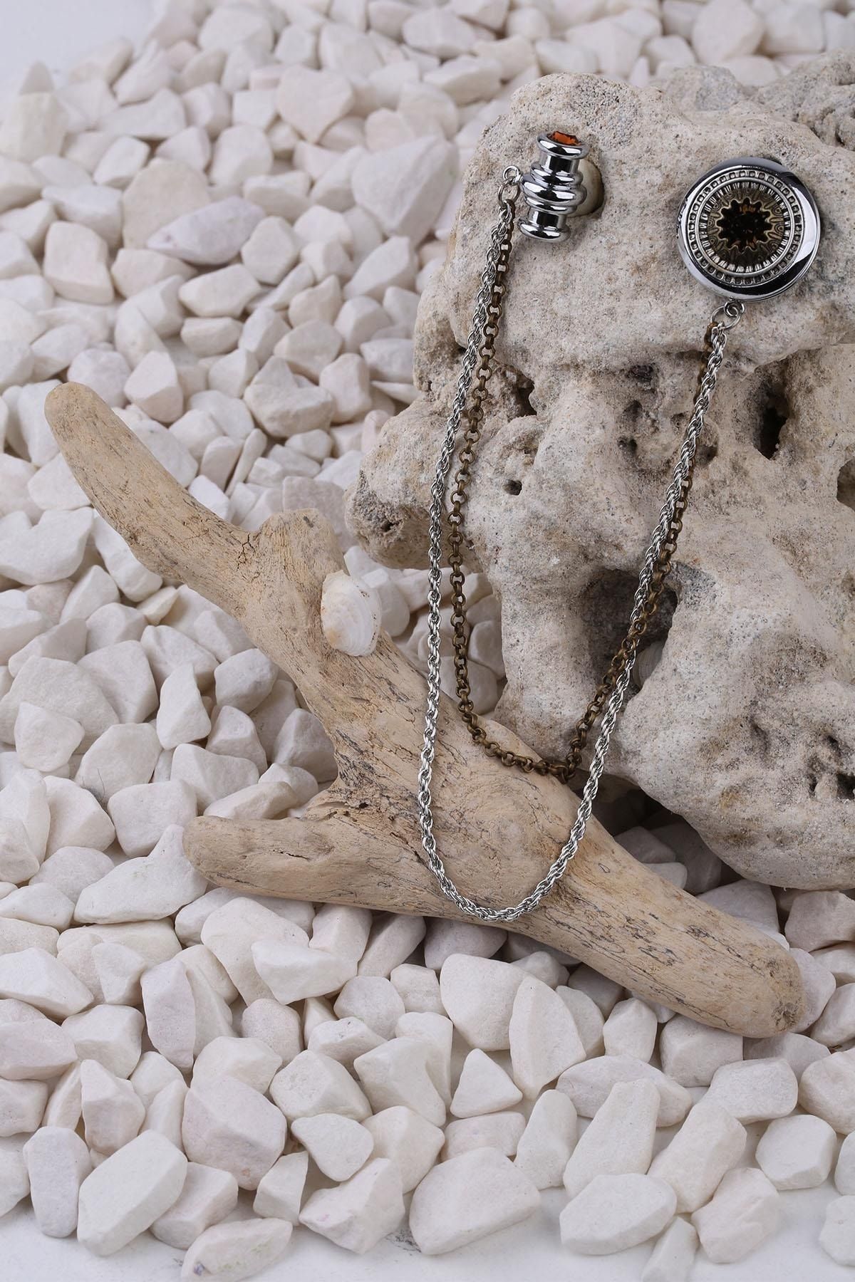  سنجاق سینه زنجیری سنگی کریستالی به رنگ کنیاک YI206