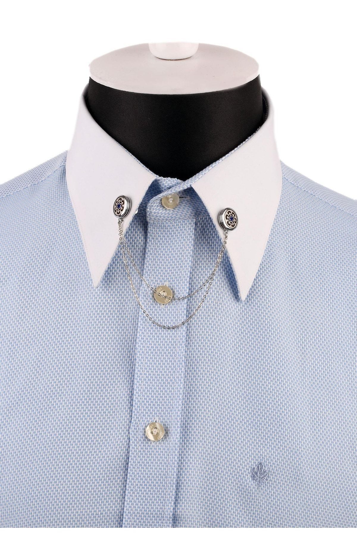  سنجاق یقه پیراهن زنجیری آبی رنگ نقره‌ای GI161