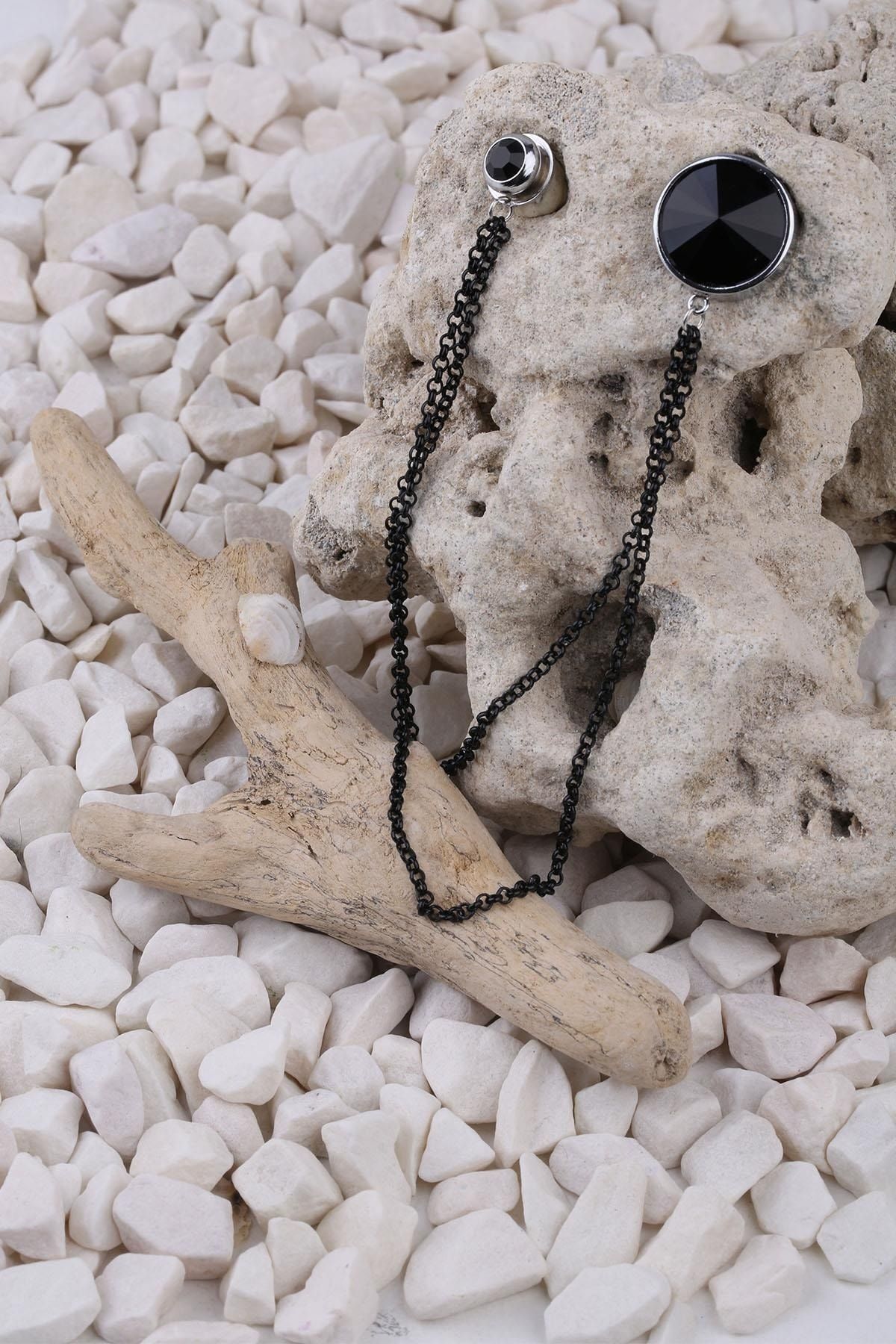  سنجاق سینه زنجیری سنگی کریستالی مشکی YI252