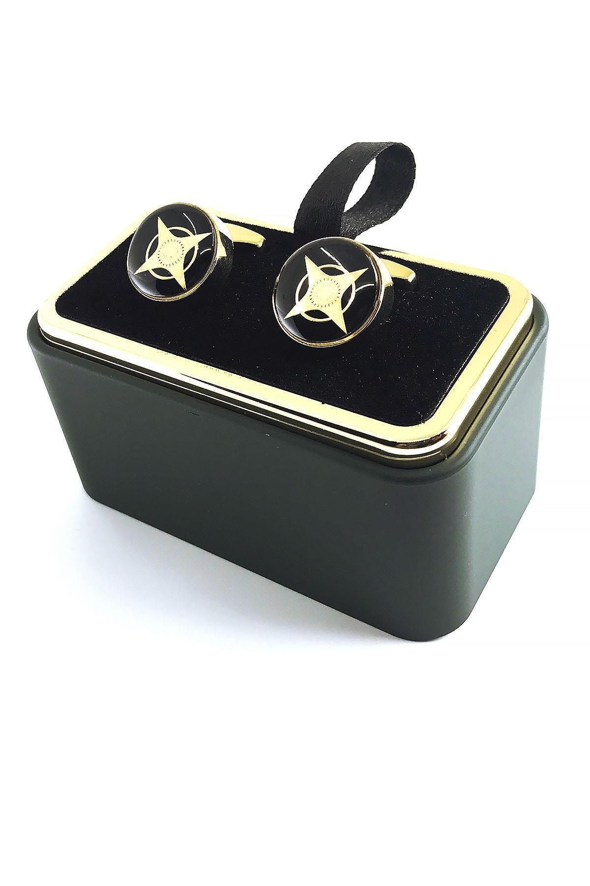  دکمه سرآستین طلایی با طرح مشکی جزئیات KD1316