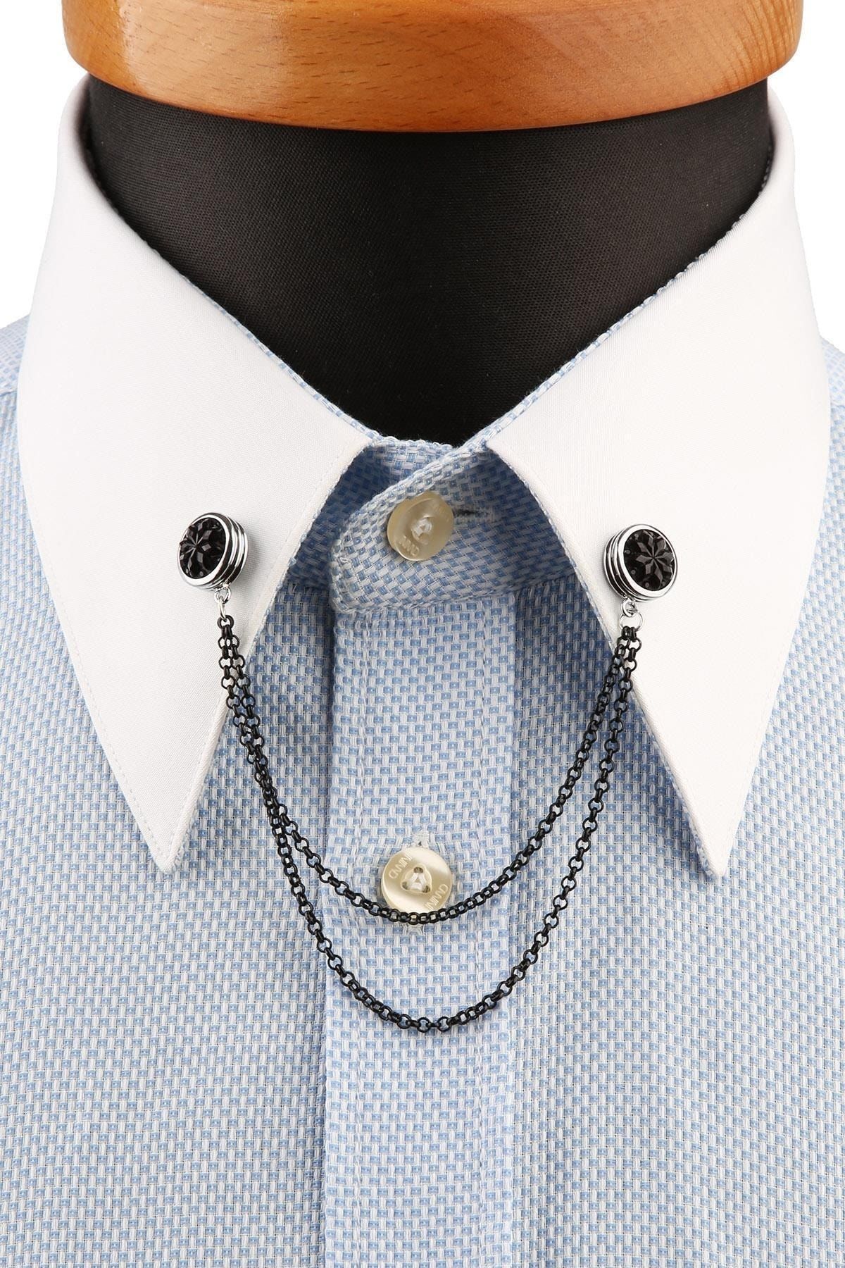  سنجاق یقه پیراهن نقره‌ای رنگ با سنگ‌های مشکی GI197