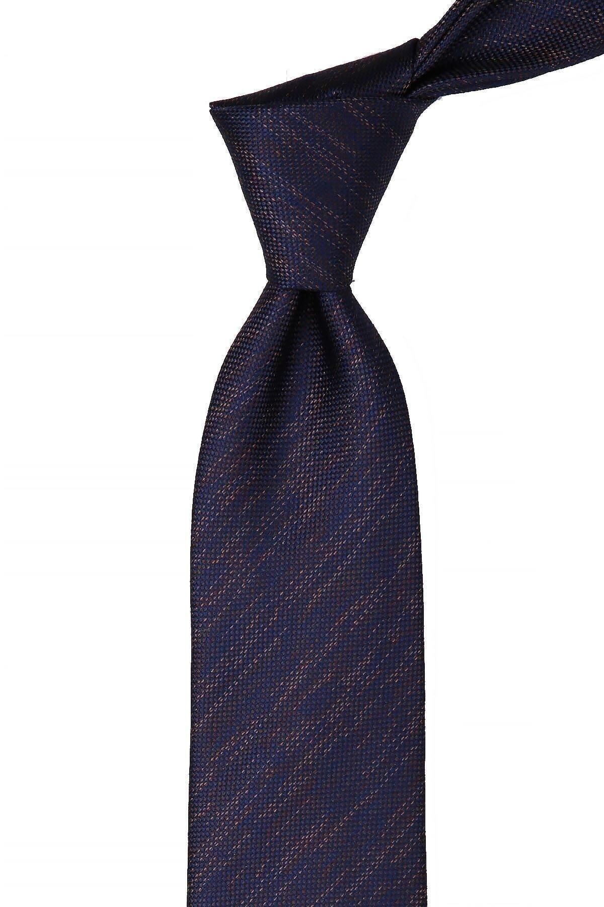  کراوات کلاسیک مردانه سرمه‌ای طرح شنی با دستمال جیبی KK10618