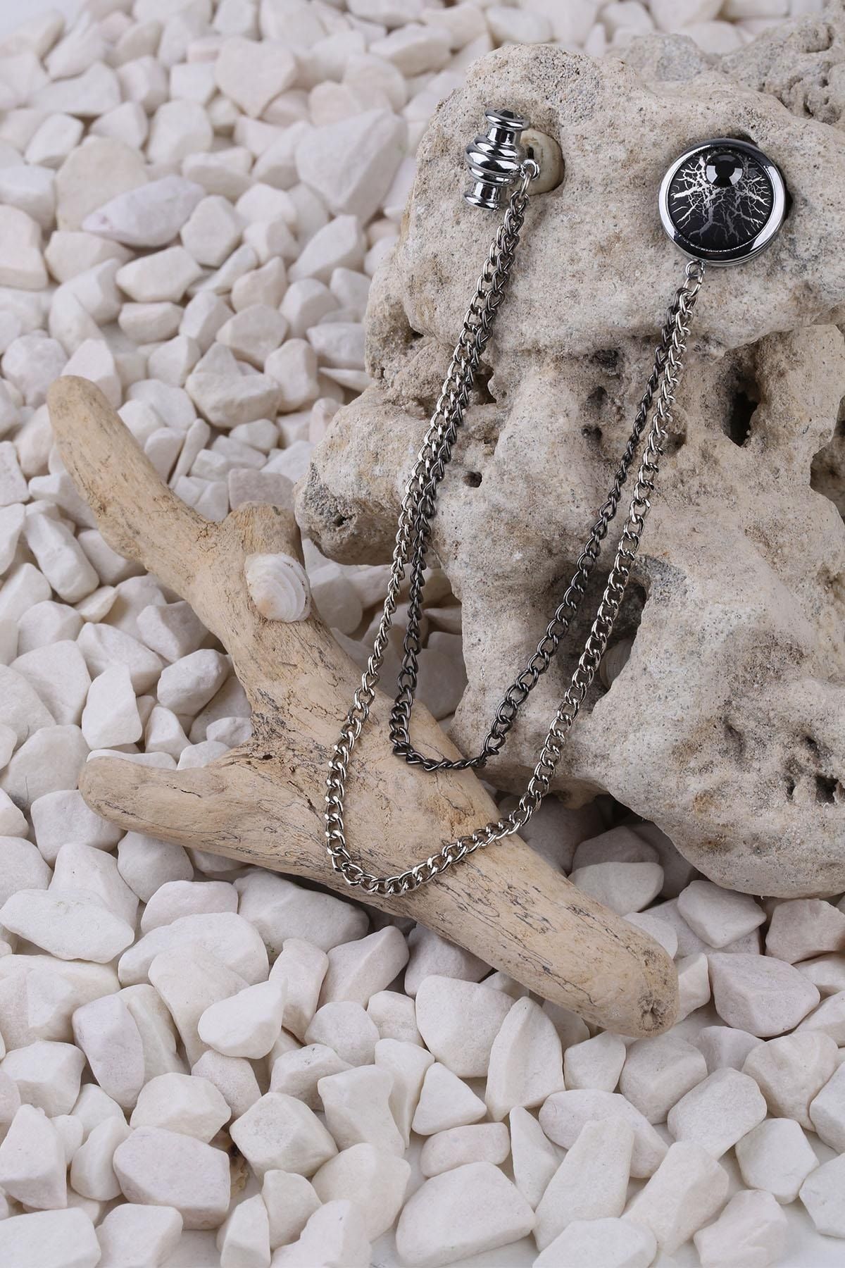  سنجاق سینه زنجیری با سنگ هماتیت دودی YI232