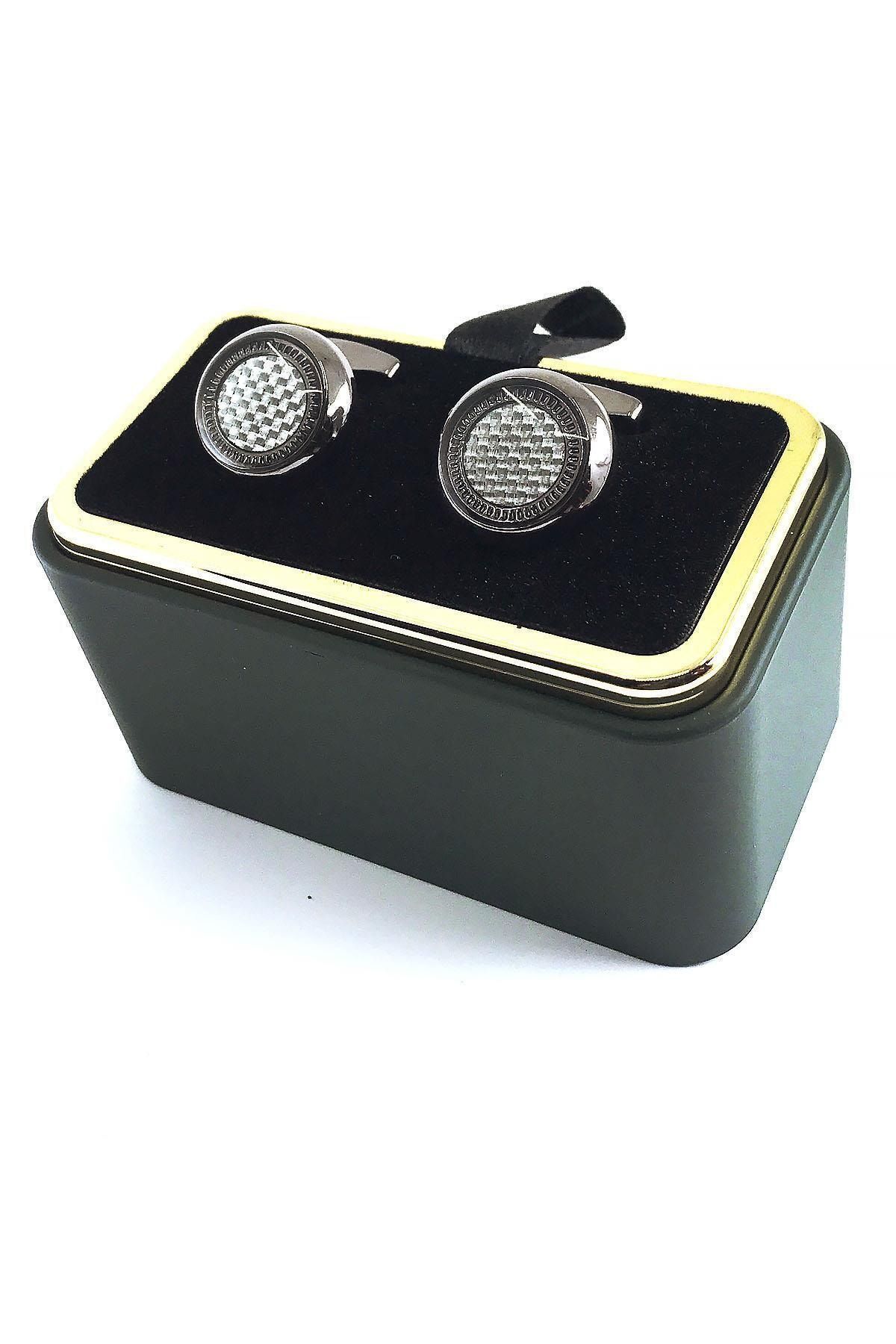  دکمه سرآستین کربنی نقره‌ای دودی خاکستری KD1453