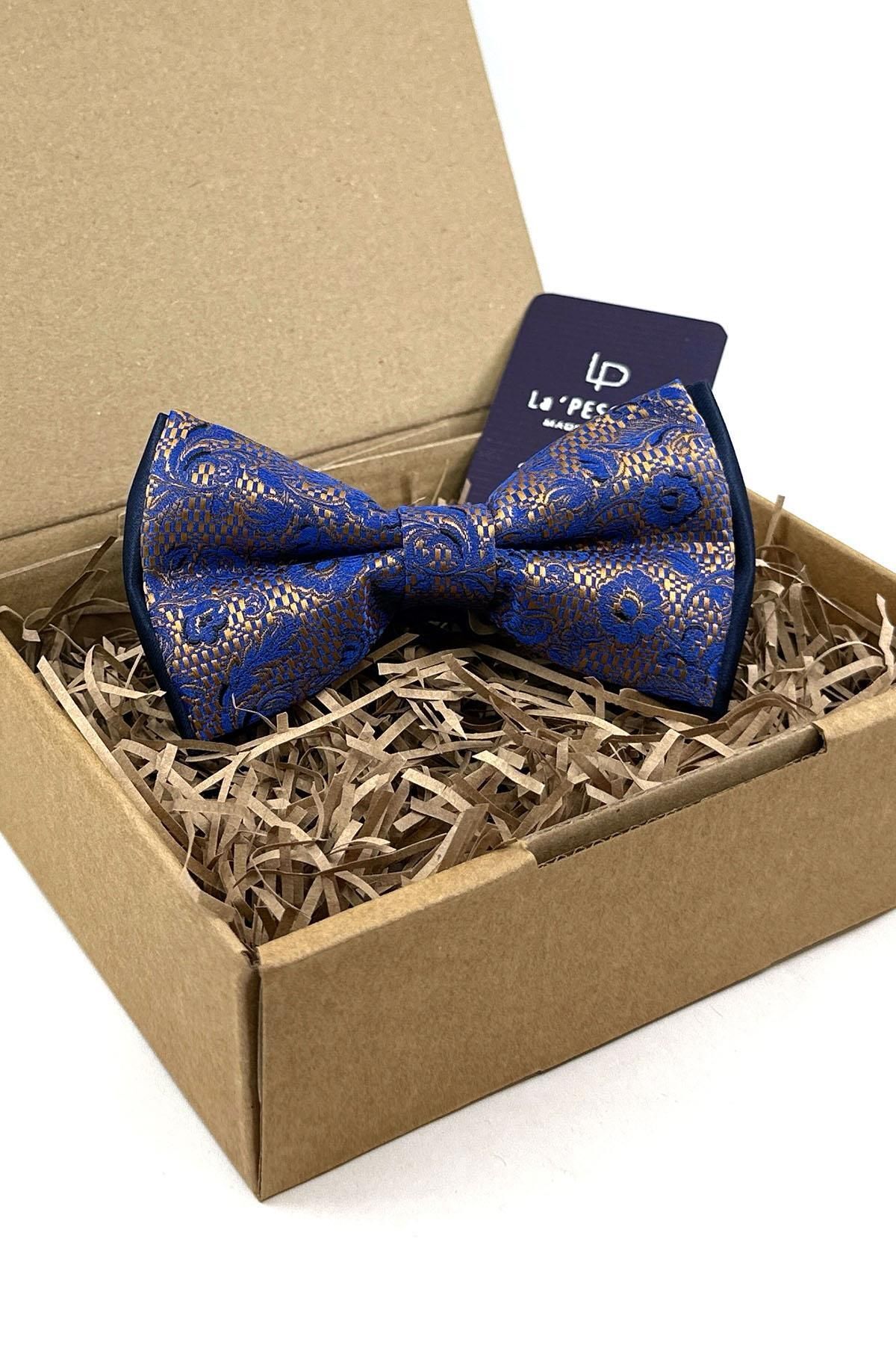  پاپیون طرح گل آبی زعفرانی P1746