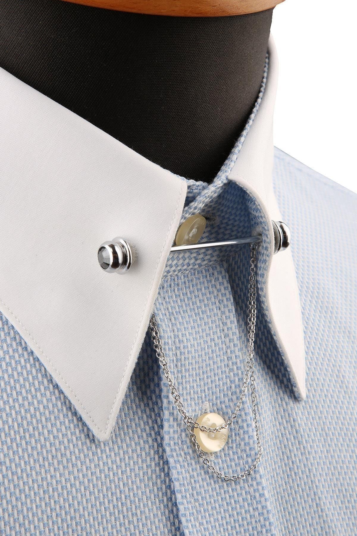  سنجاق یقه پیراهن زنجیری تزیین شده با سنگ دودی GI210