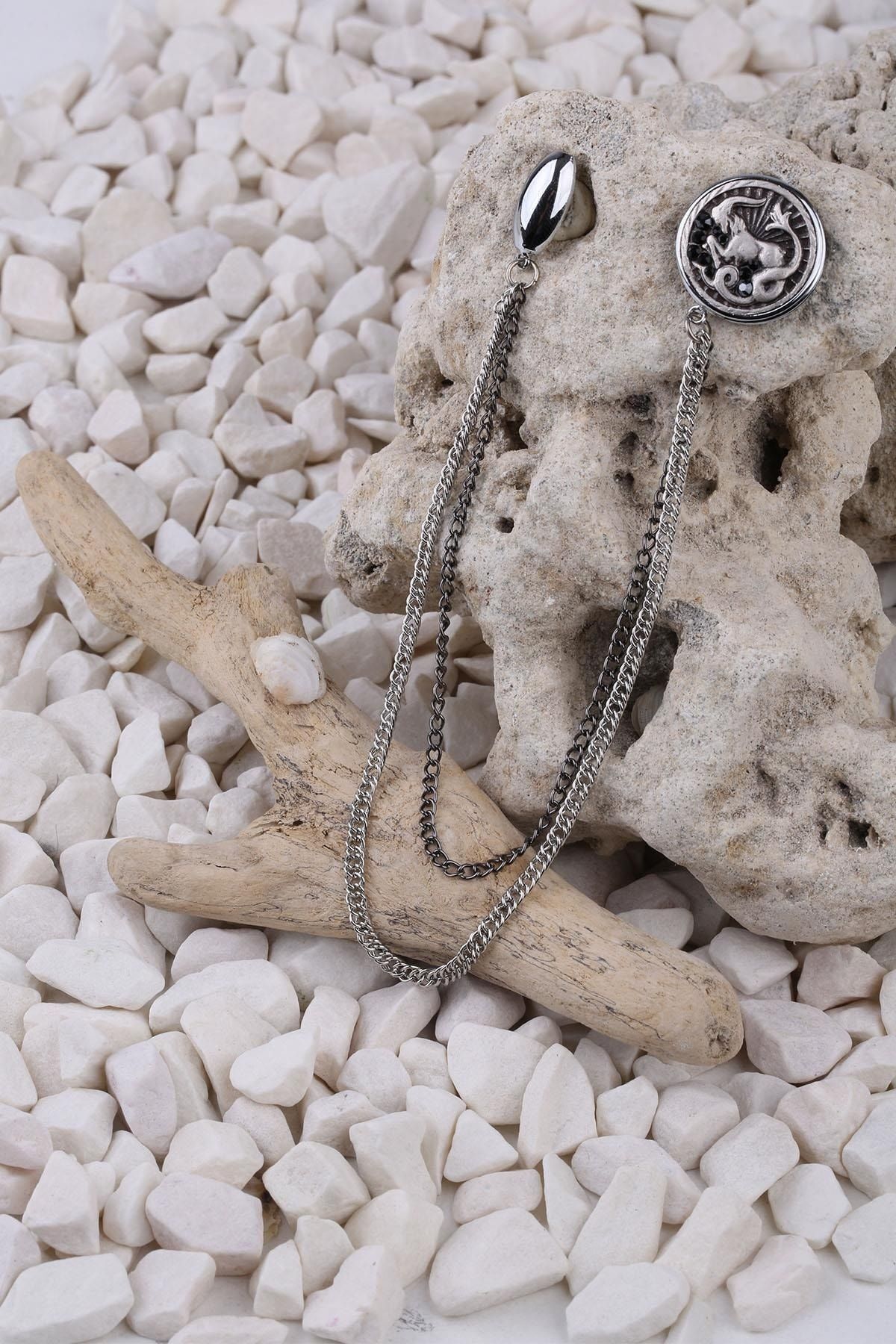  سنجاق سینه زنجیری نقره‌ای طرح برج جدی YI295