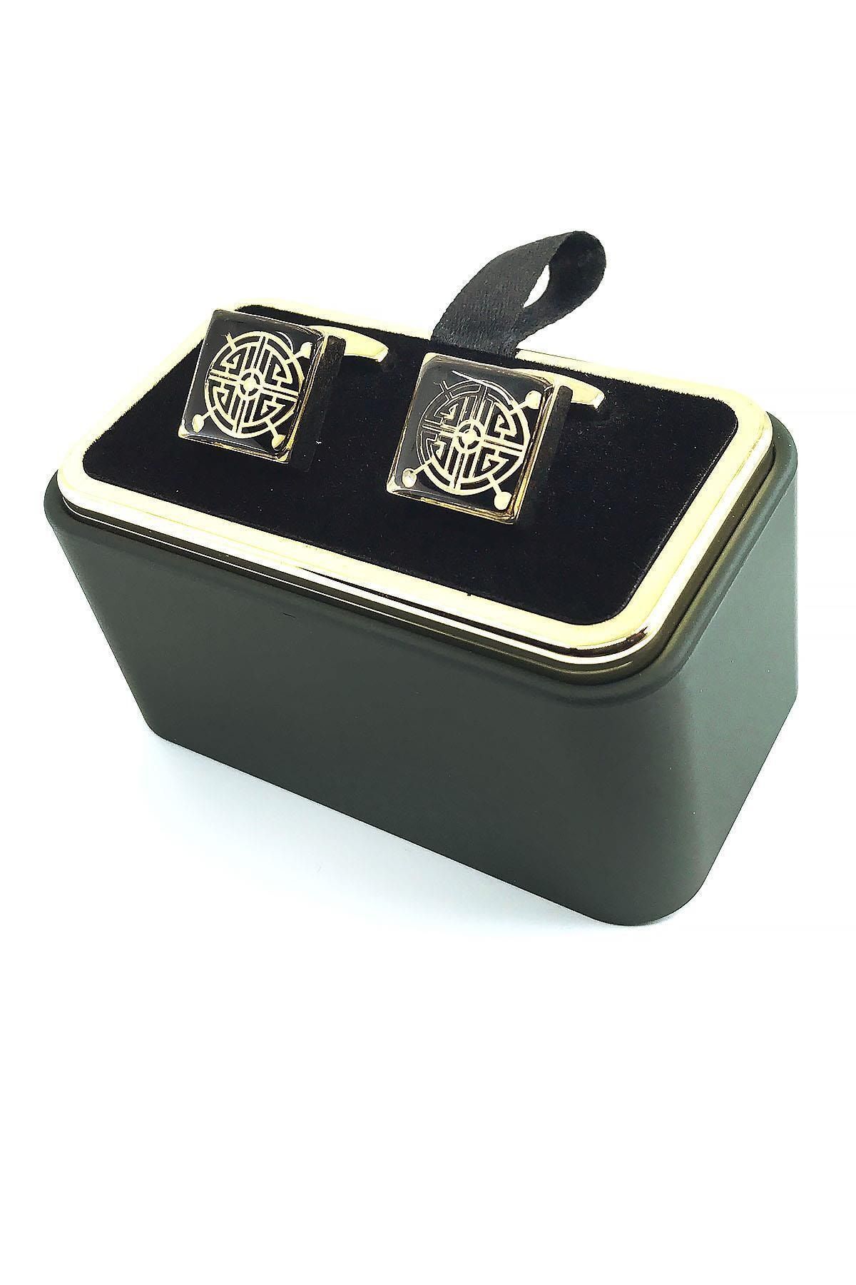 دکمه سرآستین مربعی طلایی رنگ مشکی KD1527