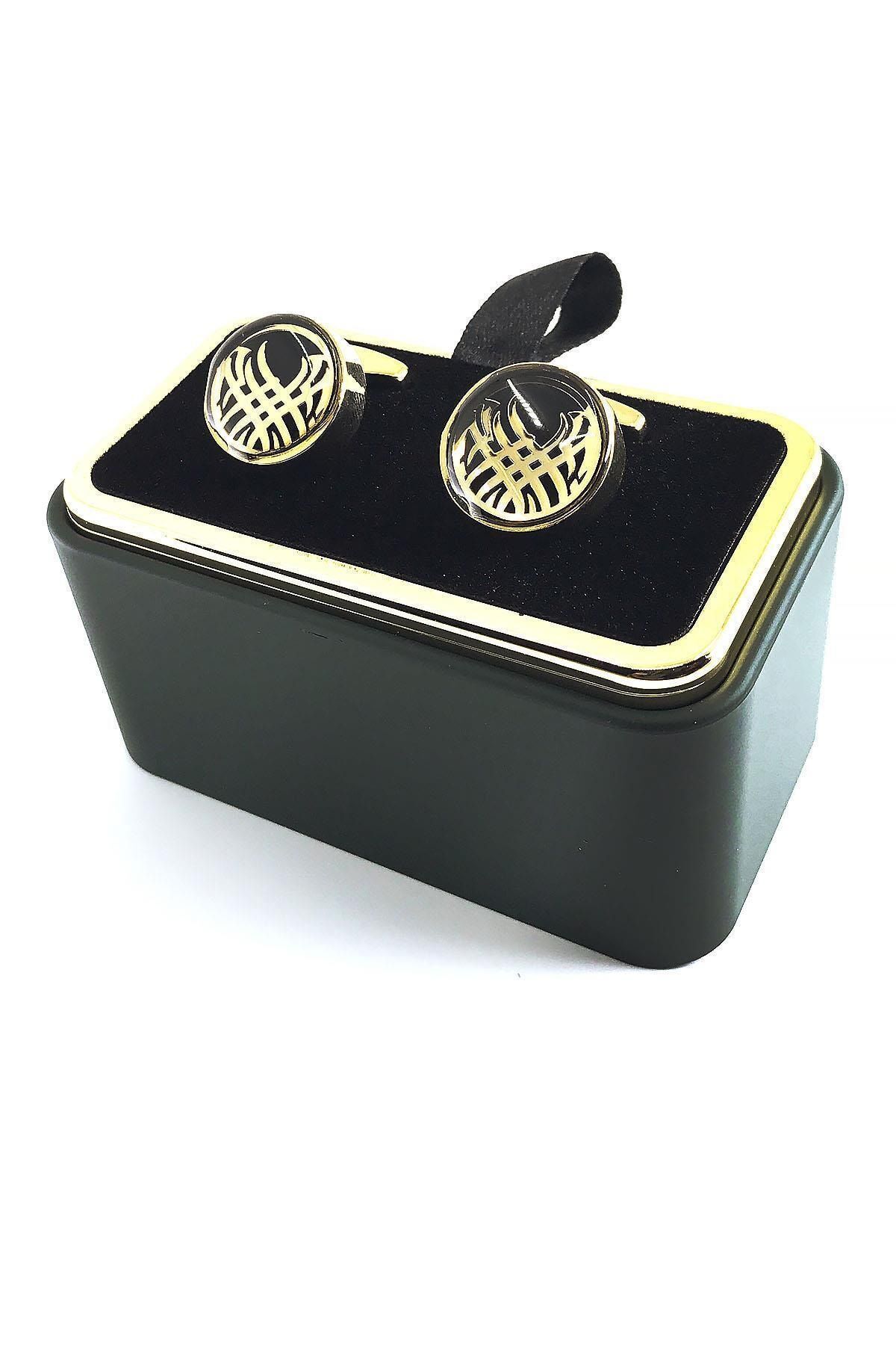  دکمه سرآستین طلایی با طرح مشکی جزئیات KD1338