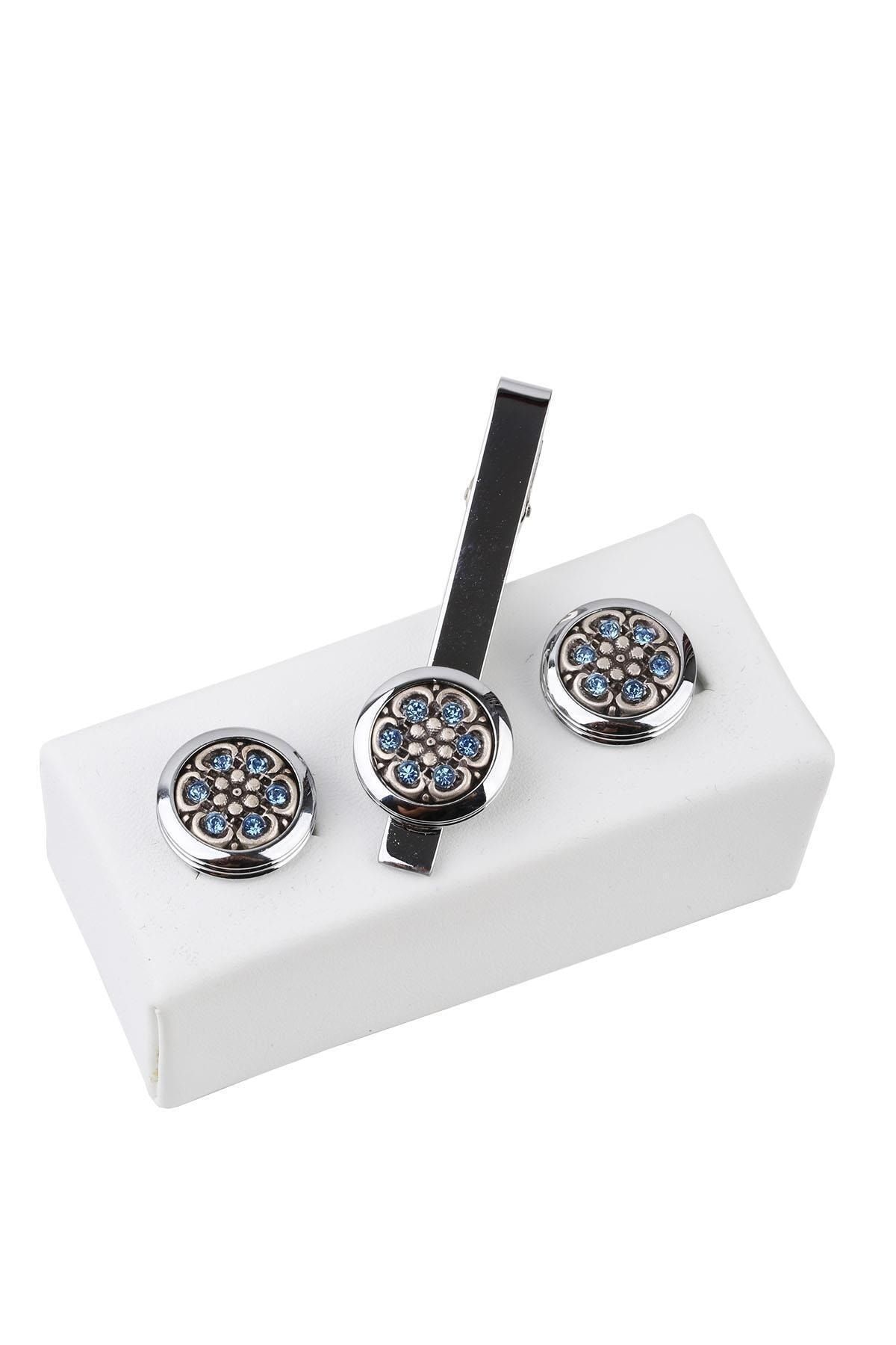  ست دکمه سرآستین و سنجاق کراوات نقره‌ای رنگ KD975