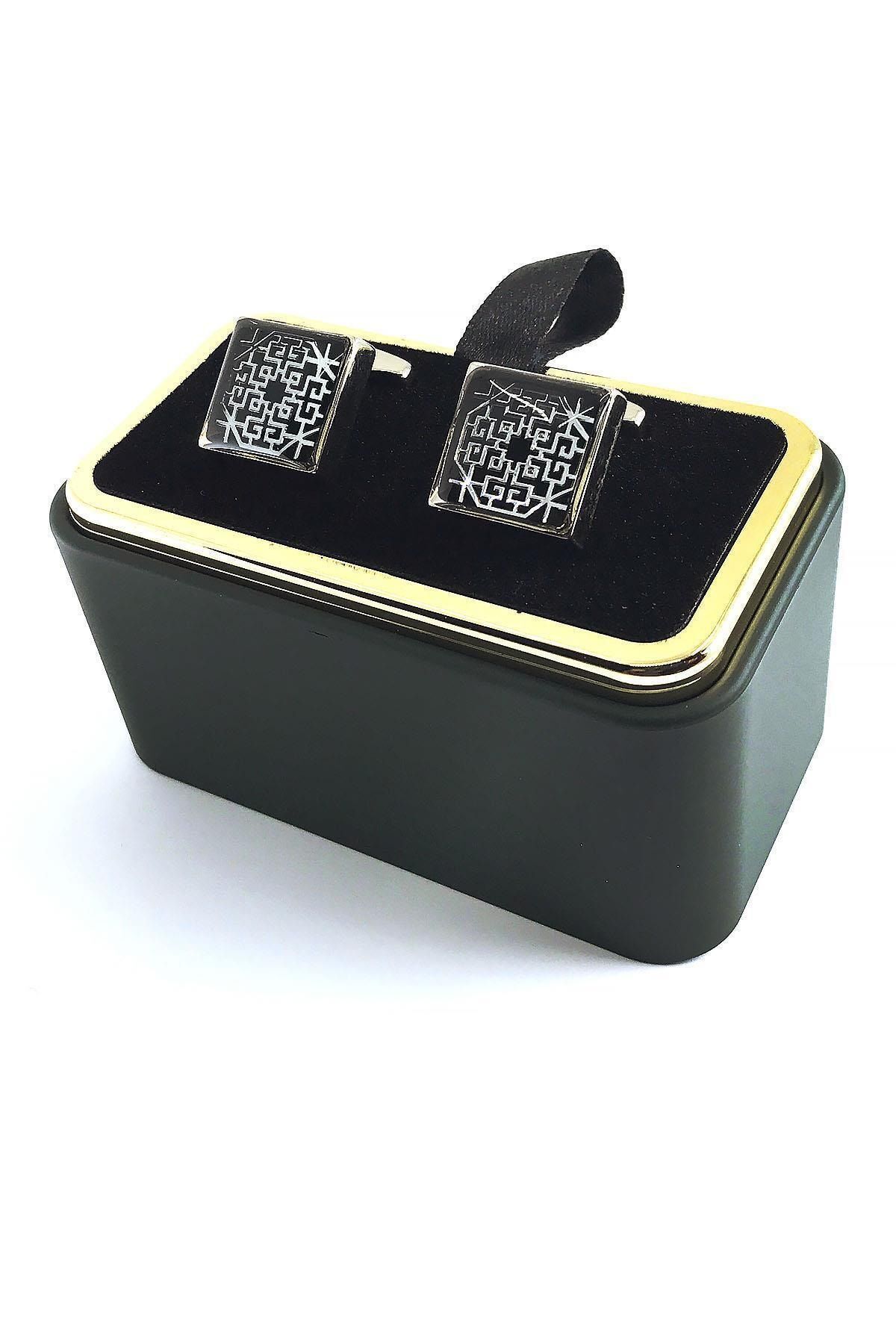 دکمه سرآستین نقره‌ای با جزئیات مشکی KD1335