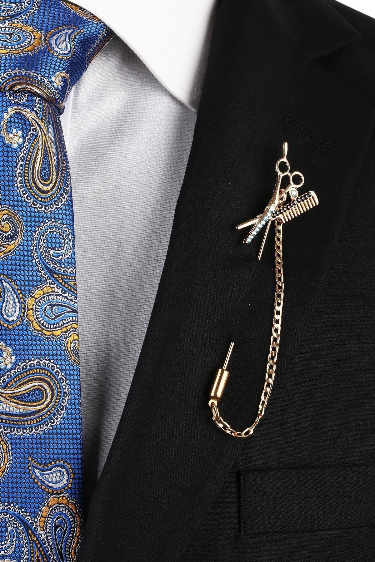  سنجاق یقه گرد طرح شانه ای طلایی YI273