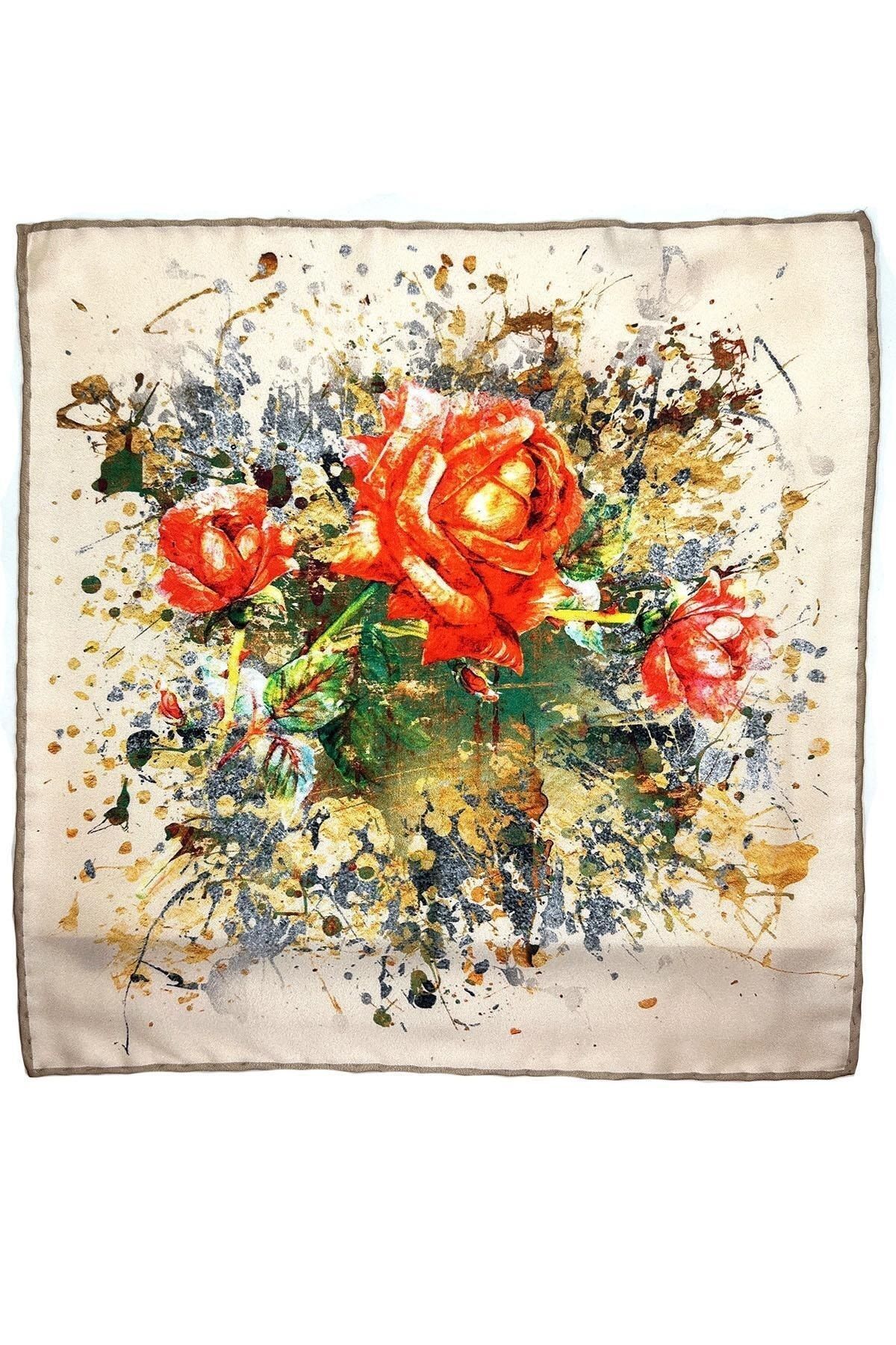  دستمال جیبی مردانه طرح گلدار کرم SPS603-55