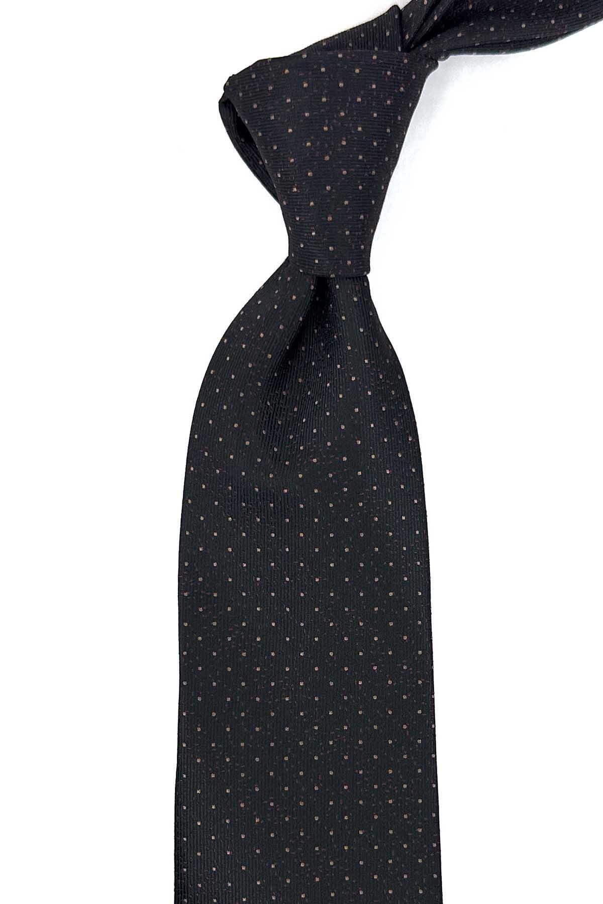  کراوات کلاسیک با دستمال جیبی مشکی خالدار KK12475