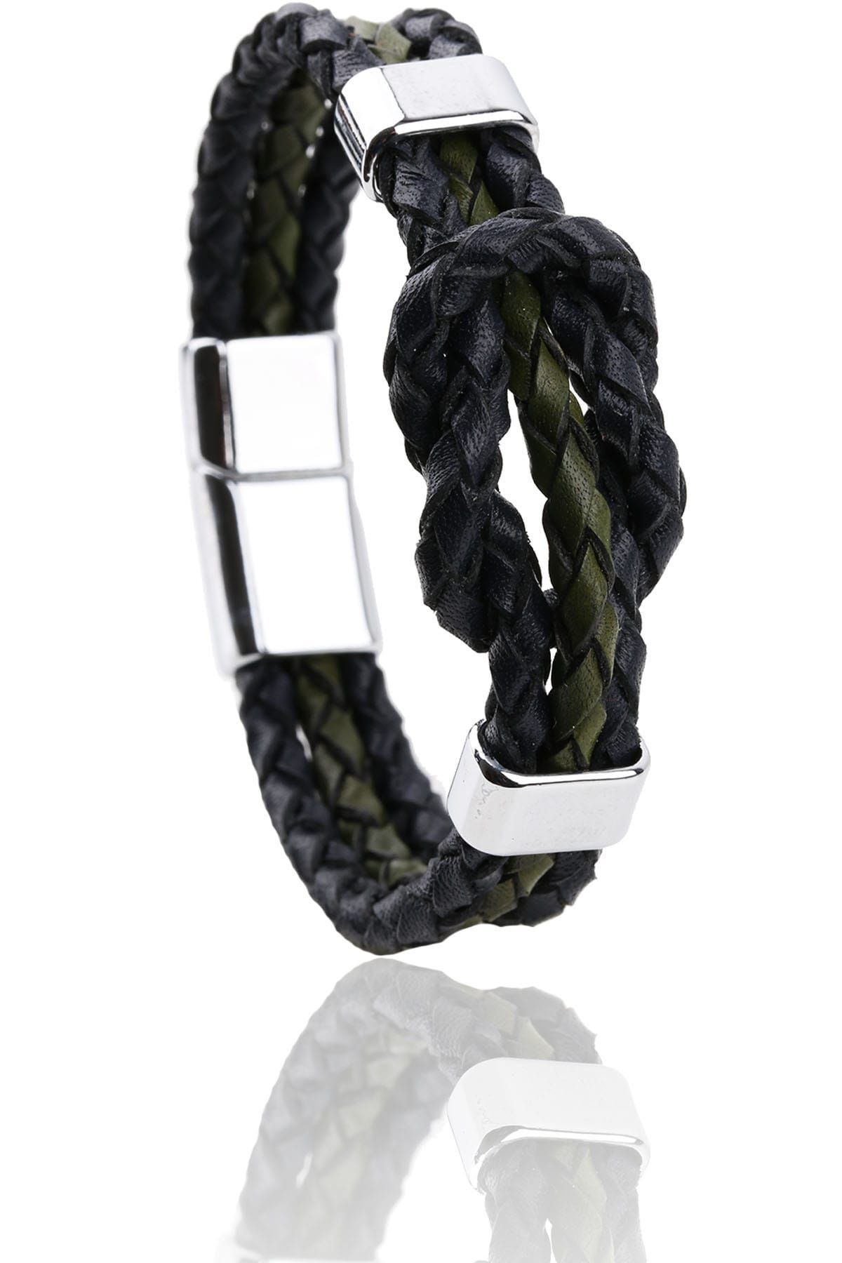  دستبند مردانه چرم استیل سرمه‌ای - سبز BLK1426 KRVT8690002222578