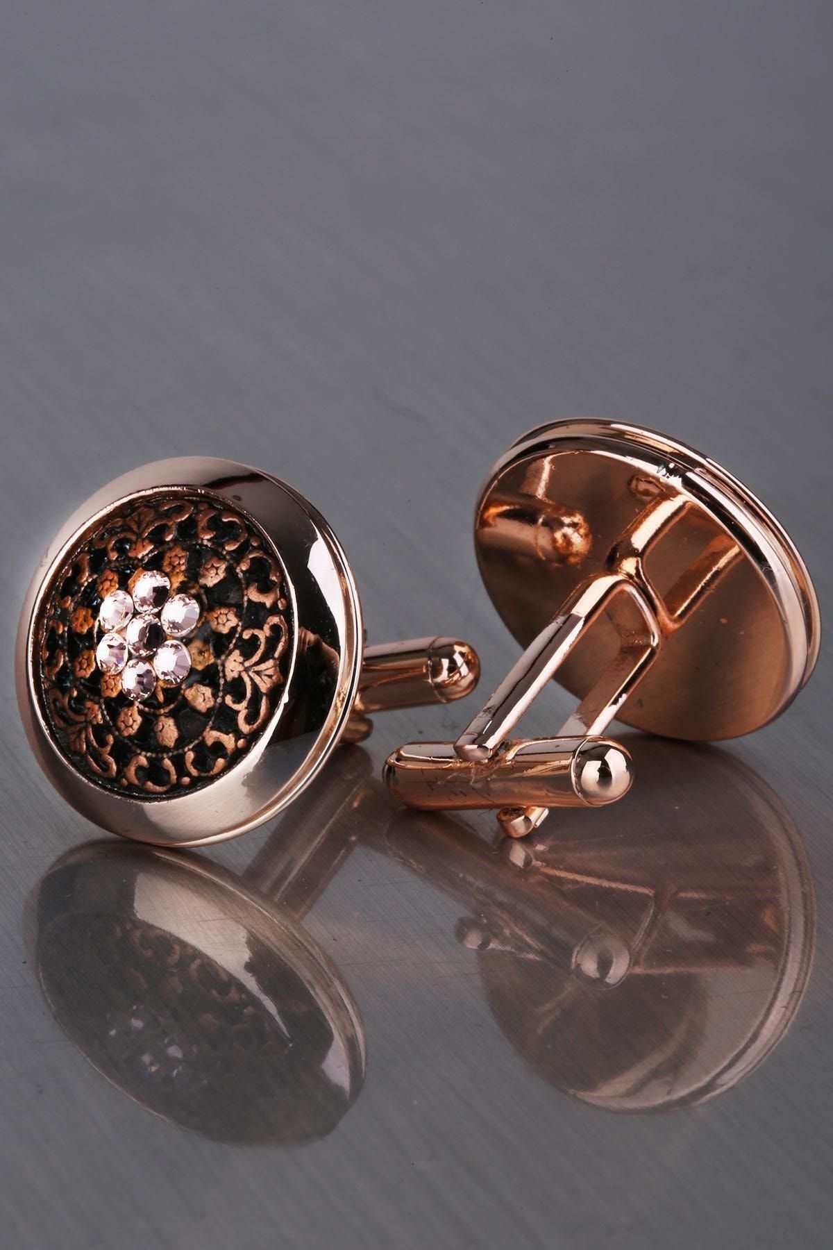  دکمه سرآستین مردانه طرح سنگ صورتی برنزی رنگ Kd1221