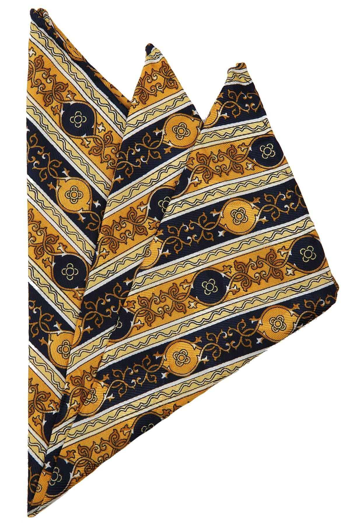  دستمال گردن ابریشمی طرح‌دار مردانه با طرح زرد و آبی نفتی SPS374 KRVT8690002221750
