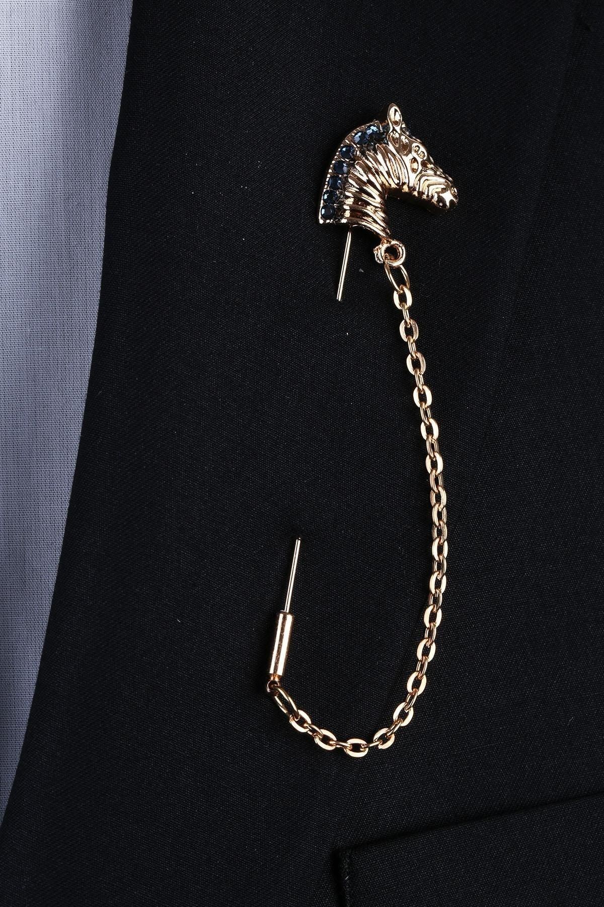  سنجاق یقه طرح اسب آبی طلایی رنگ مدل YI272