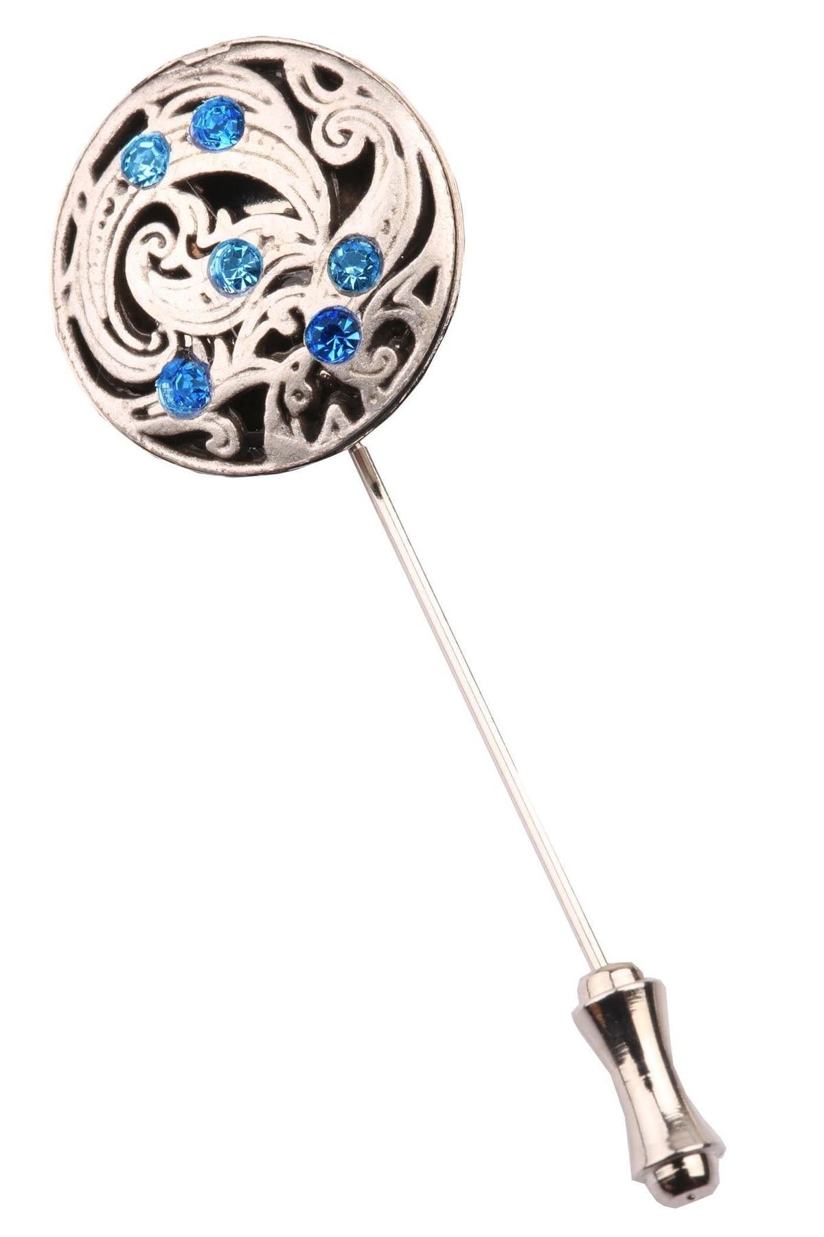  سنجاق سینه نقره‌ای رنگی آبی سنگی YI170