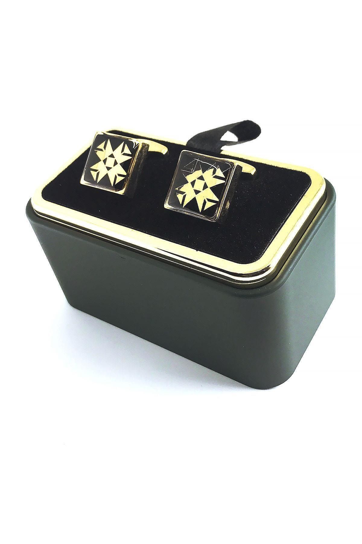  دکمه سرآستین مربعی طلایی رنگ مشکی KD1436