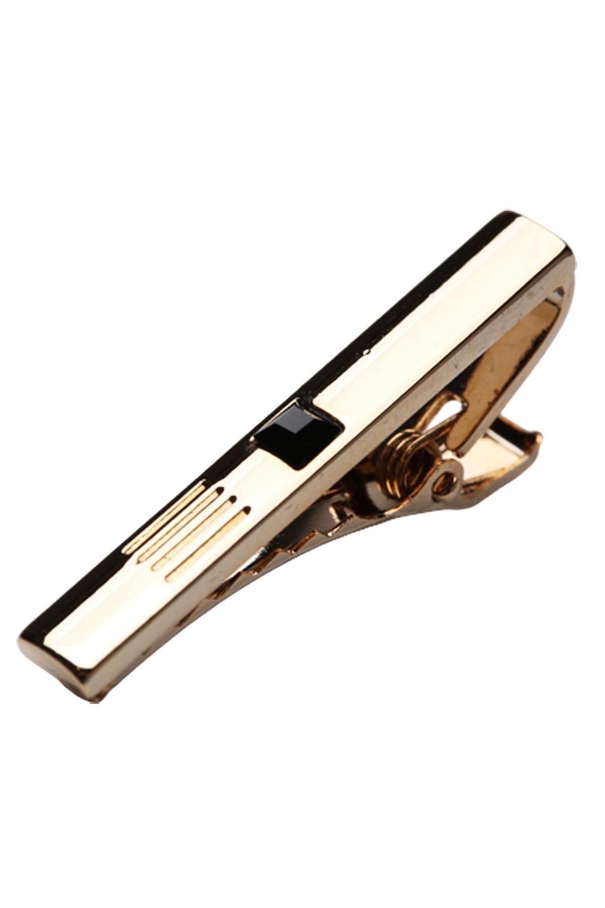  سنجاق کراوات طلایی رنگ با سنگ‌های مشکی Kıy287
