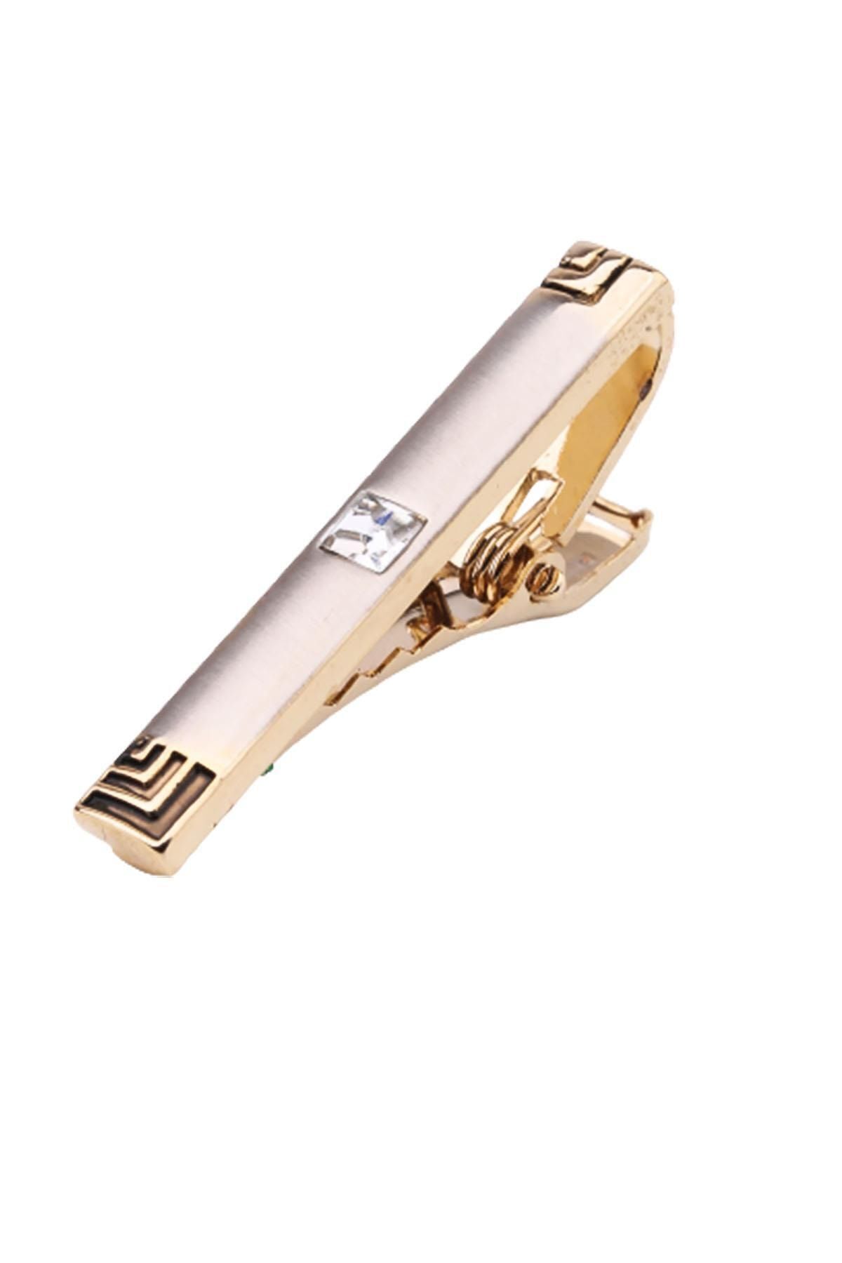  سنجاق کراوات سنگی سفید مات طلایی Kıy556