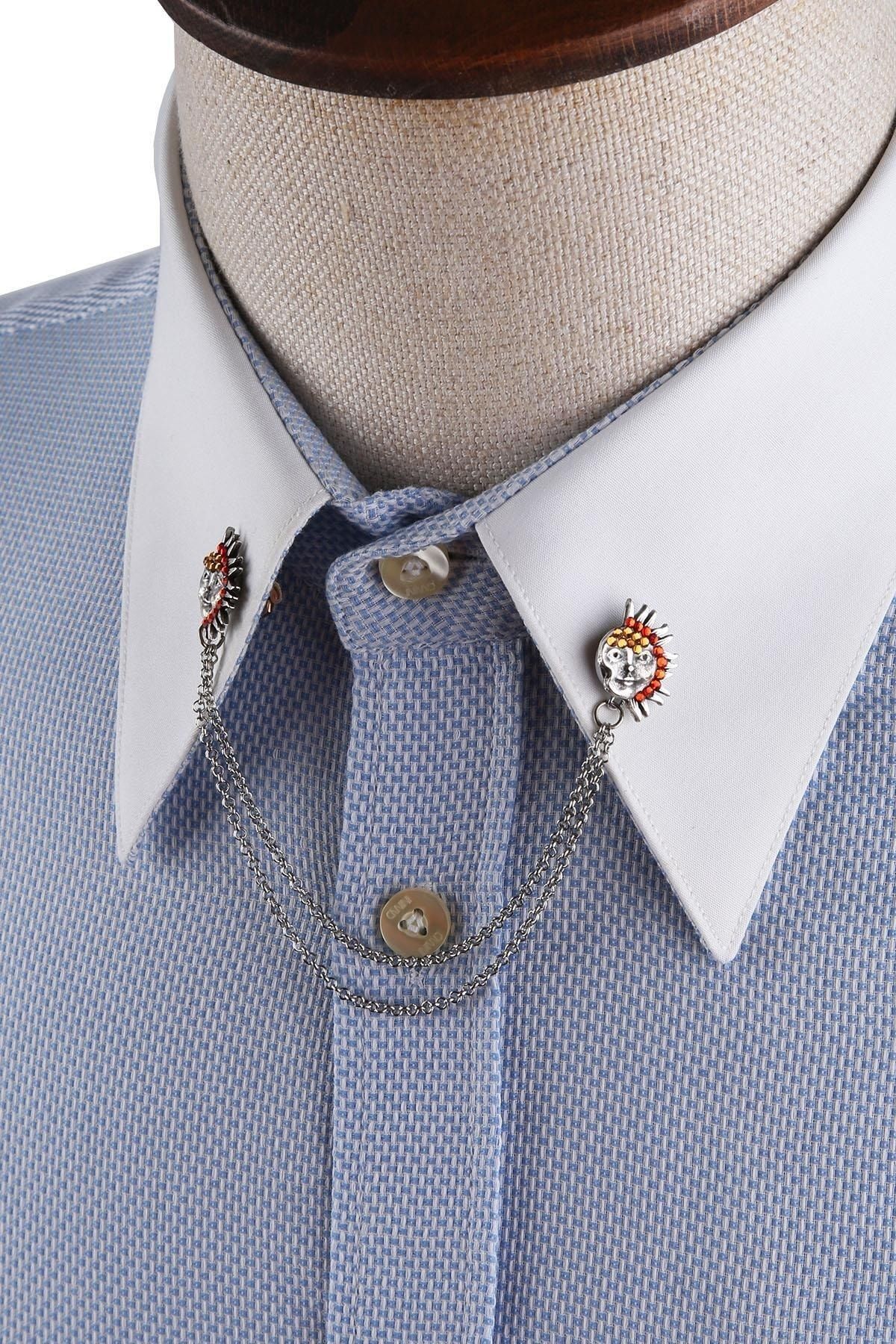  زنجیر یقه پیراهن طرح خورشید با سنگ نقره‌ای رنگی GI235