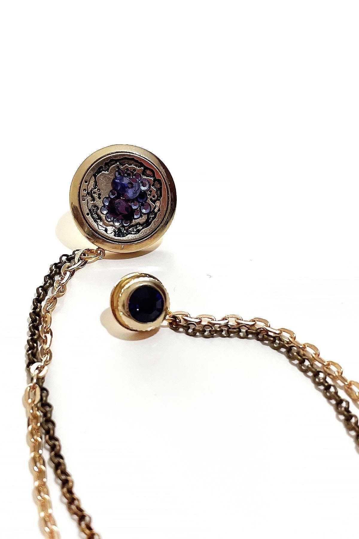  سنجاق یقه کتی طرح سنگ بنفش طلایی Yı384