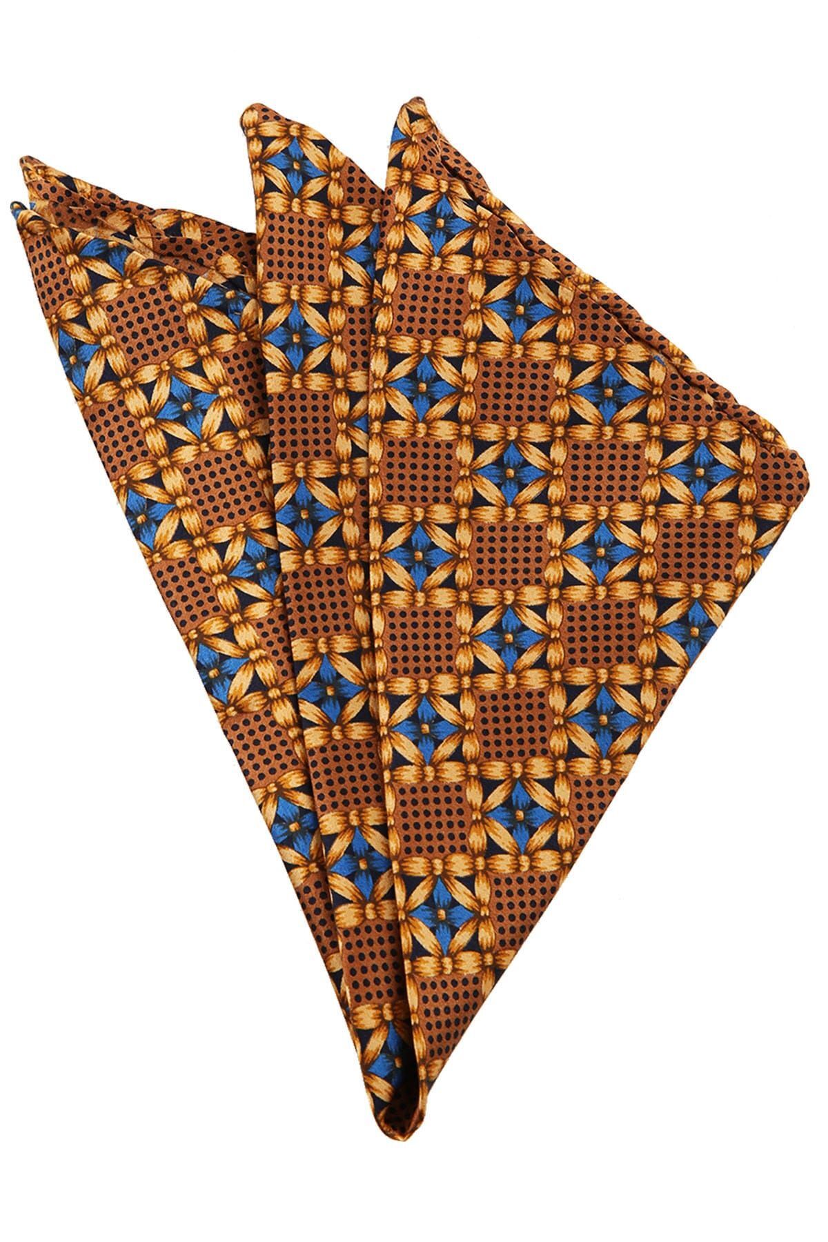  دستمال گردن ابریشمی طرح‌دار قهوه‌ای مردانه SPS115 KRVT8690002221491