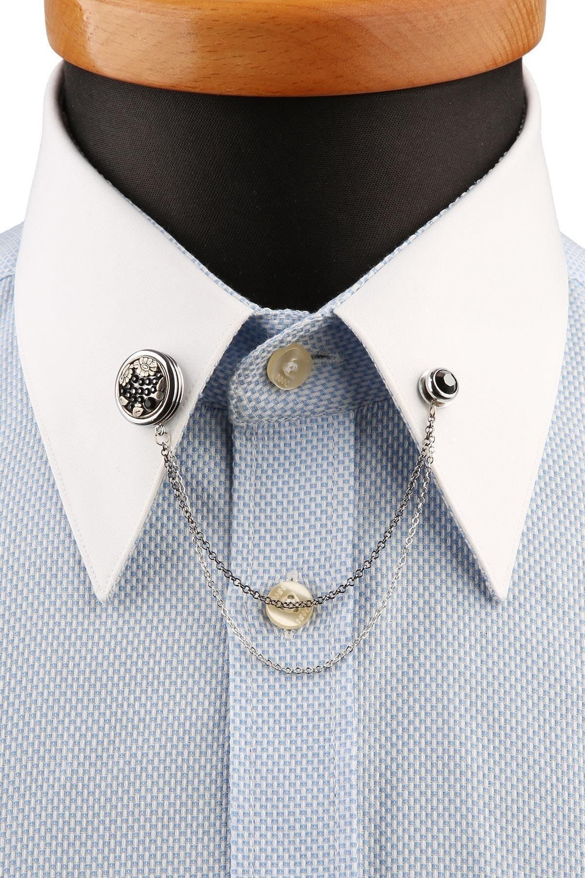  سنجاق یقه پیراهنی طرح سنگ دودی نقره‌ای رنگ GI198