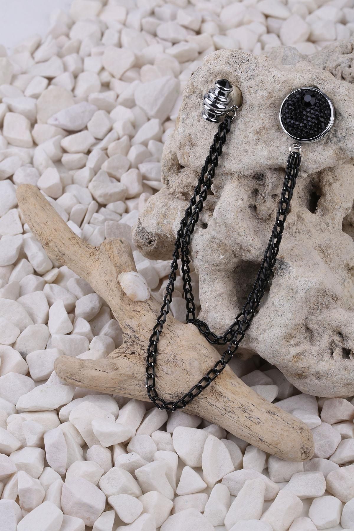  سنجاق سینه زنجیری سنگ هماتیت مشکی YI215