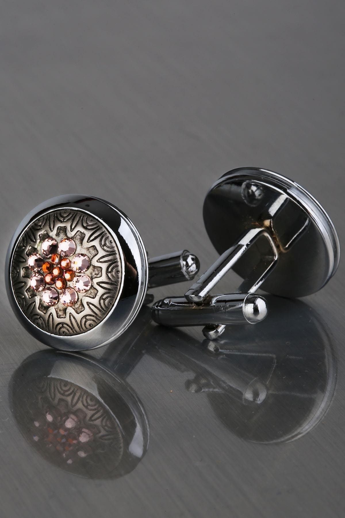  دکمه سرآستین مردانه طرح سنگ صورتی نقره‌ای رنگ Kd1242