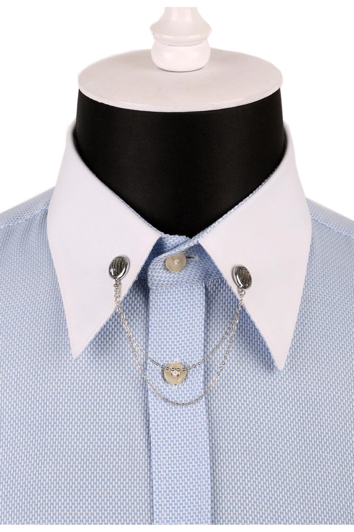  سنجاق یقه پیراهن نقره‌ای زنجیر سنگی خاکستری GI096