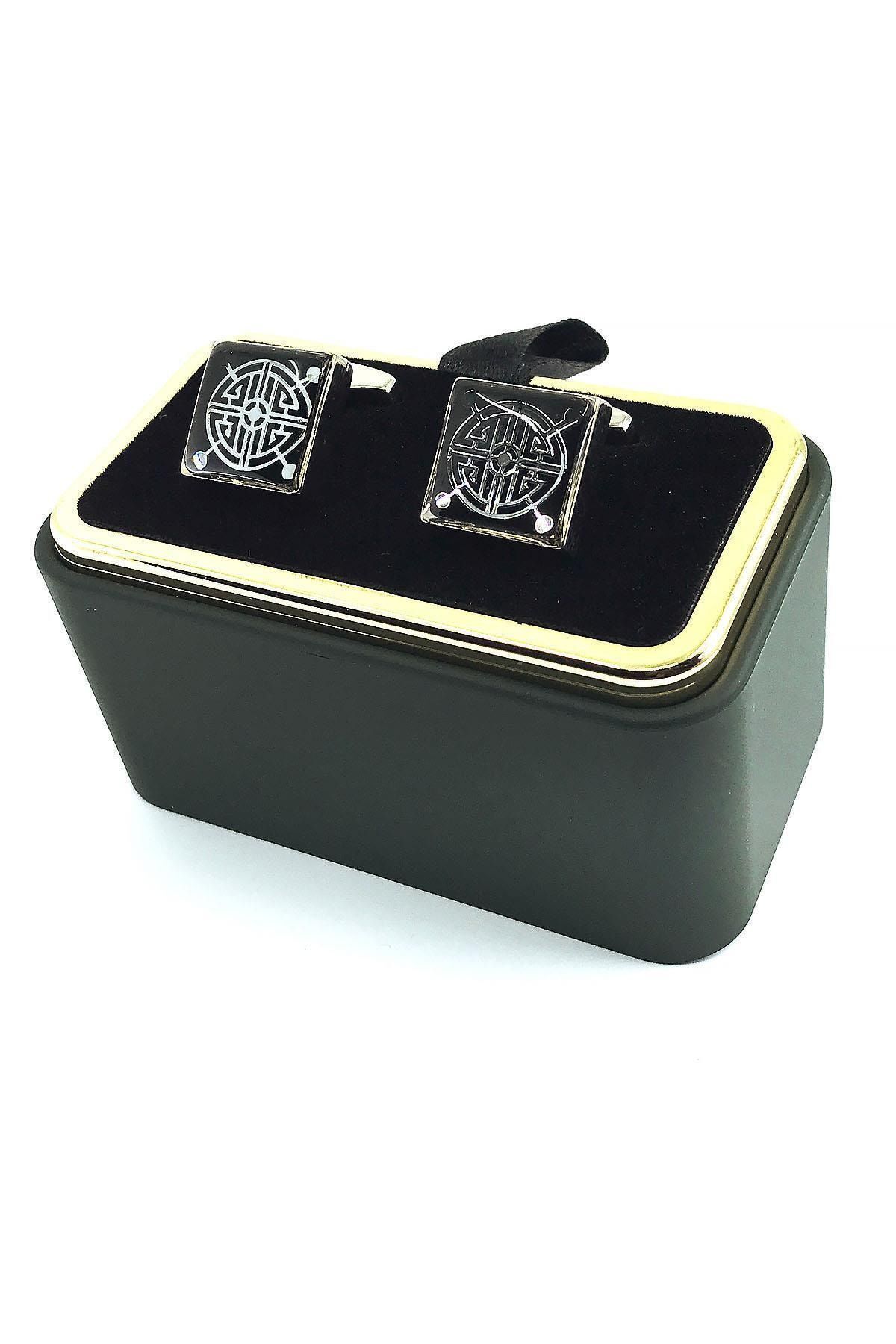  دکمه سرآستین مربعی نقره‌ای رنگ مشکی جزئیات Kd1593