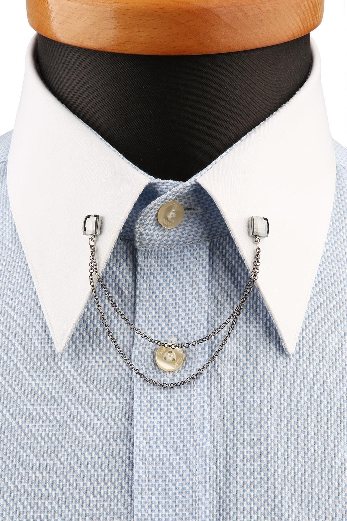  سنجاق یقه پیراهن زنجیری با سنگ دودی Gı199