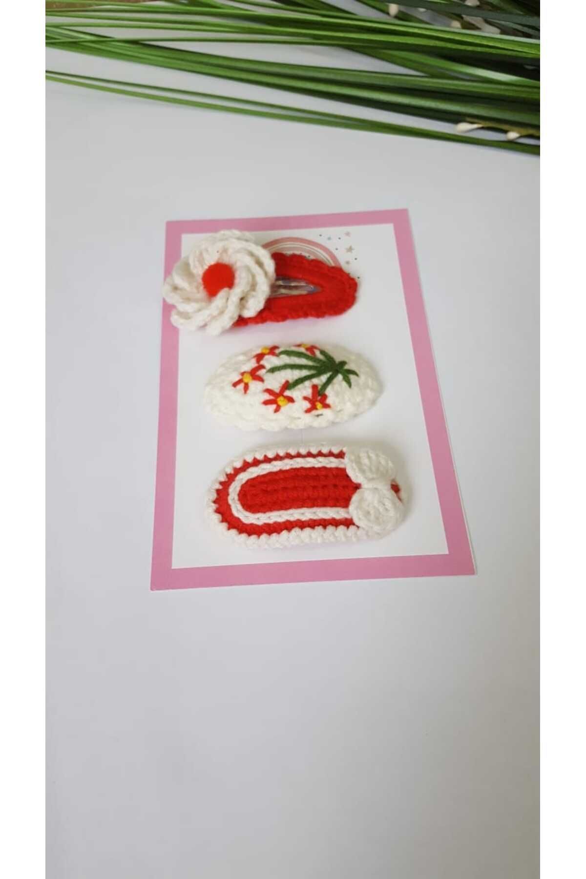 Kadın Girişimciler Atölyesi-Elegance Red 3-Piece Handmade - 100% Cotton, Mixed Snap Buckle Sets 3