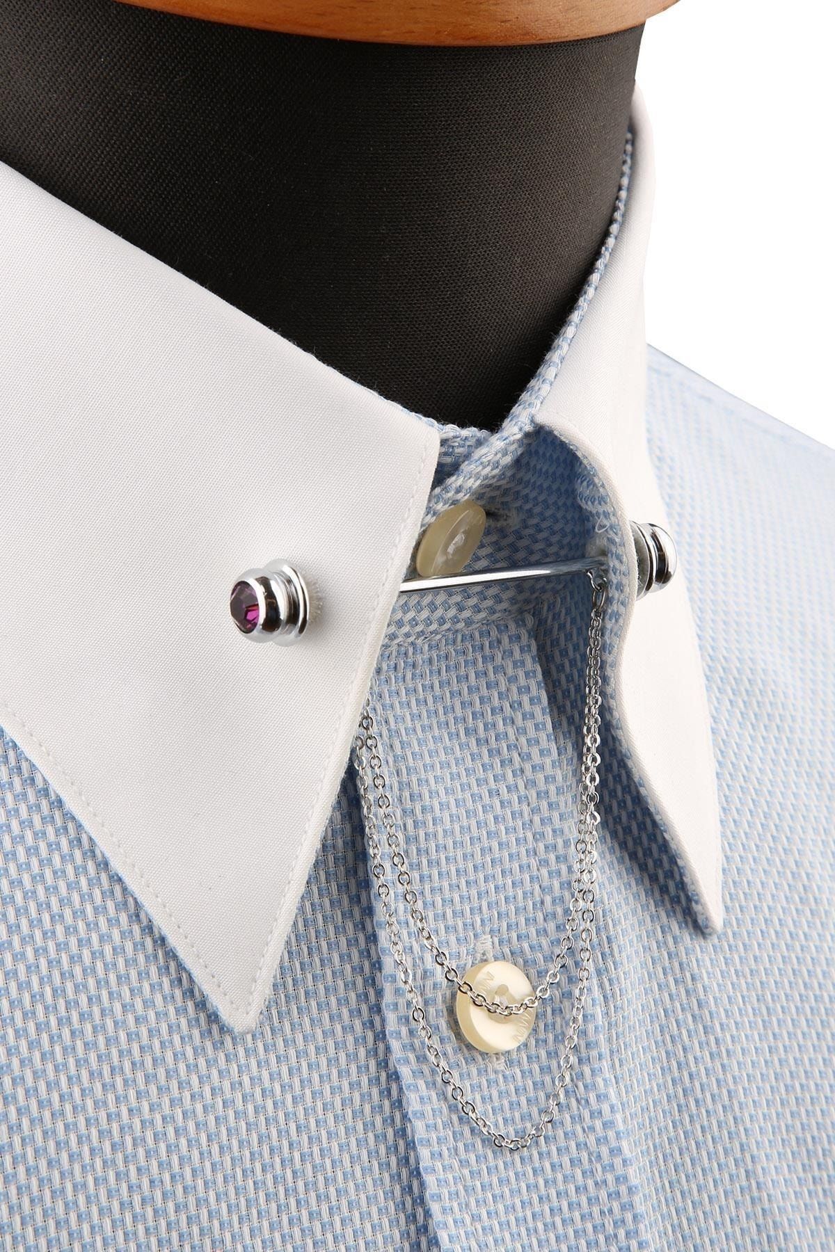  سنجاق یقه پیراهن زنجیری نقره‌ای رنگ GI204