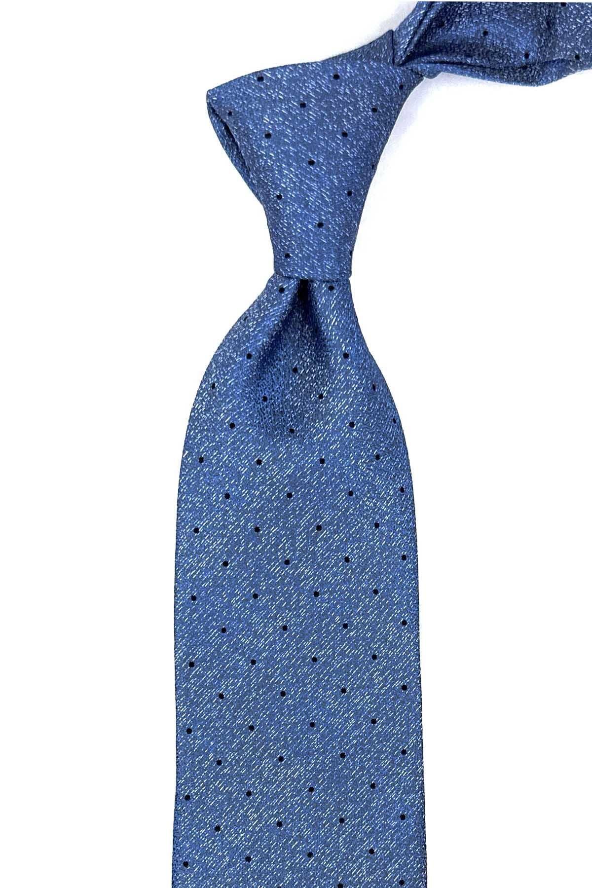 کراوات کلاسیک با دستمال جیبی آبی خالدار KK12322