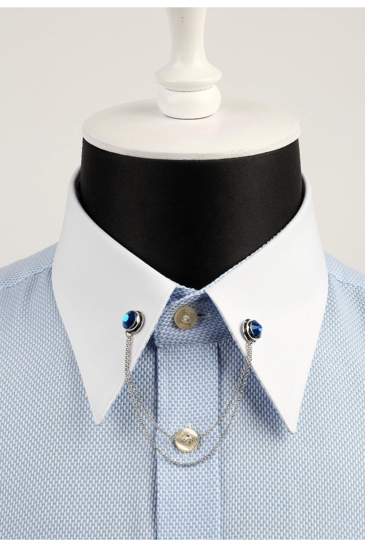  سنجاق یقه پیراهن نقره‌ای زنجیری آبی سرمه‌ای مدل GI022