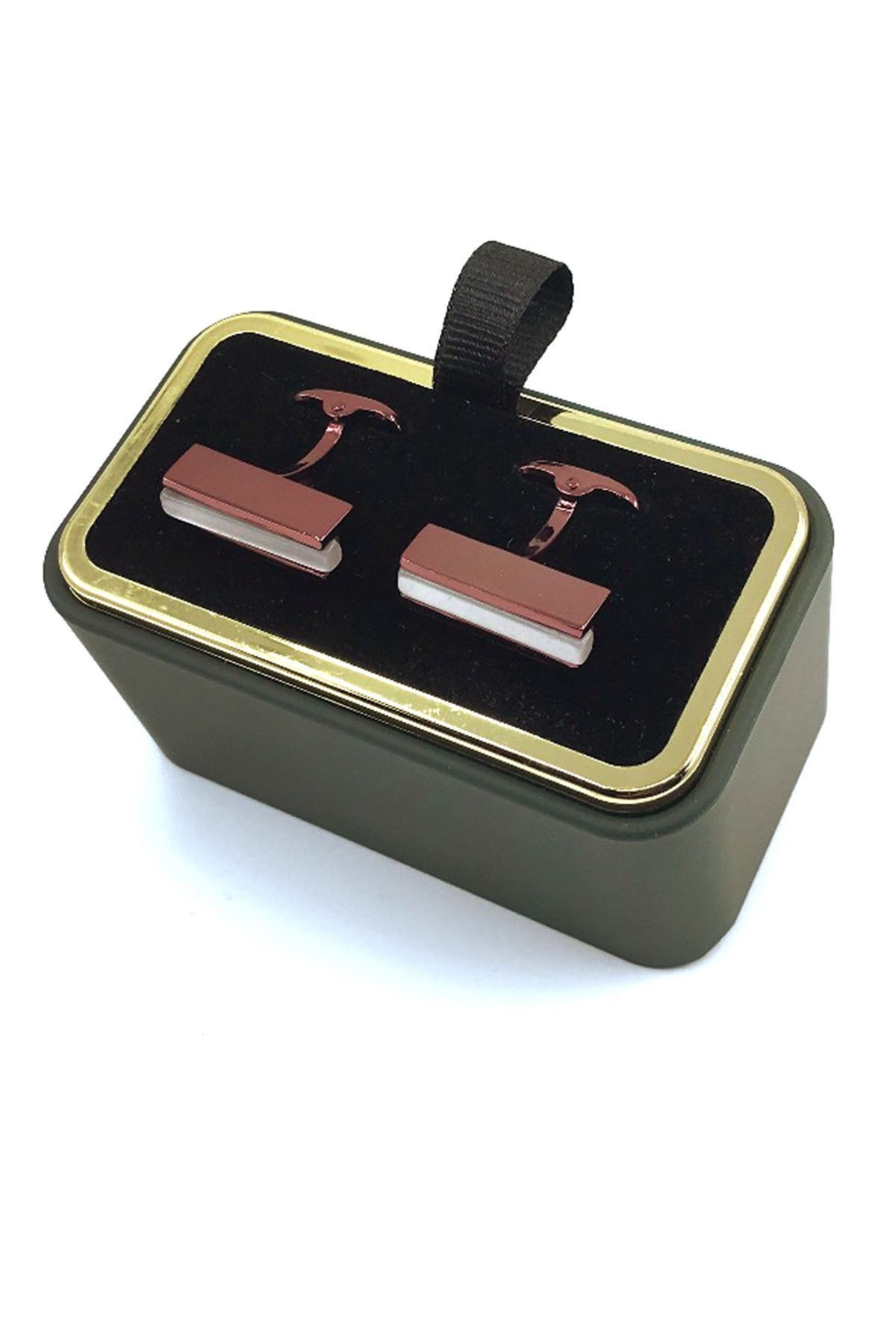 دکمه سرآستین مستطیلی طرح سنگ سفید قرمز گیلاسی KD1308