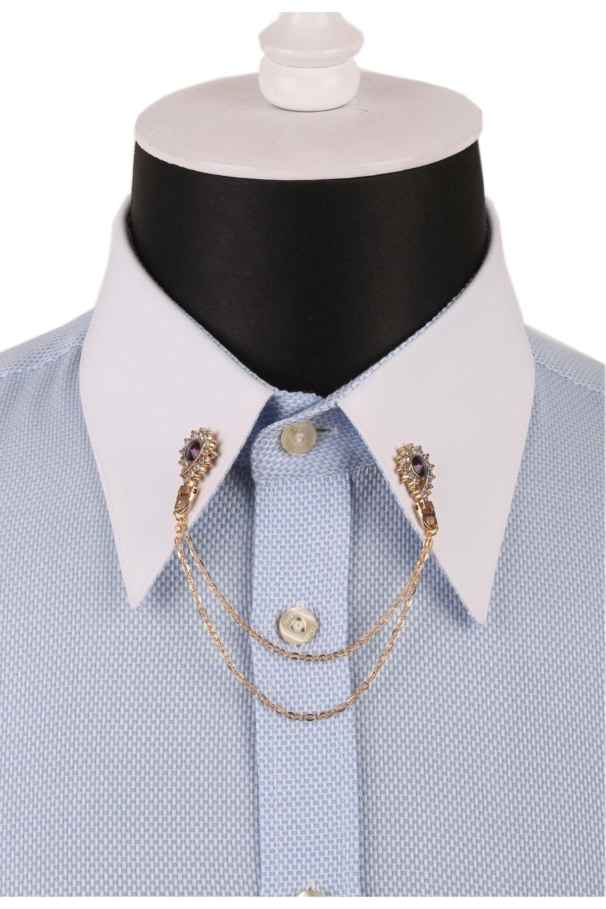  سنجاق یقه پیراهن طلایی رنگ زنجیر سنگی آلو کریستالی GI066