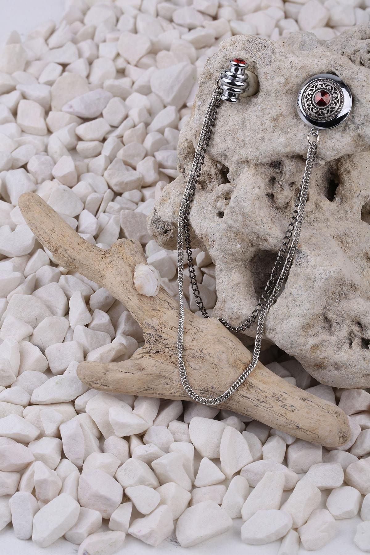  سنجاق یقه زنجیری سنگی کریستالی قرمز آتشین YI197