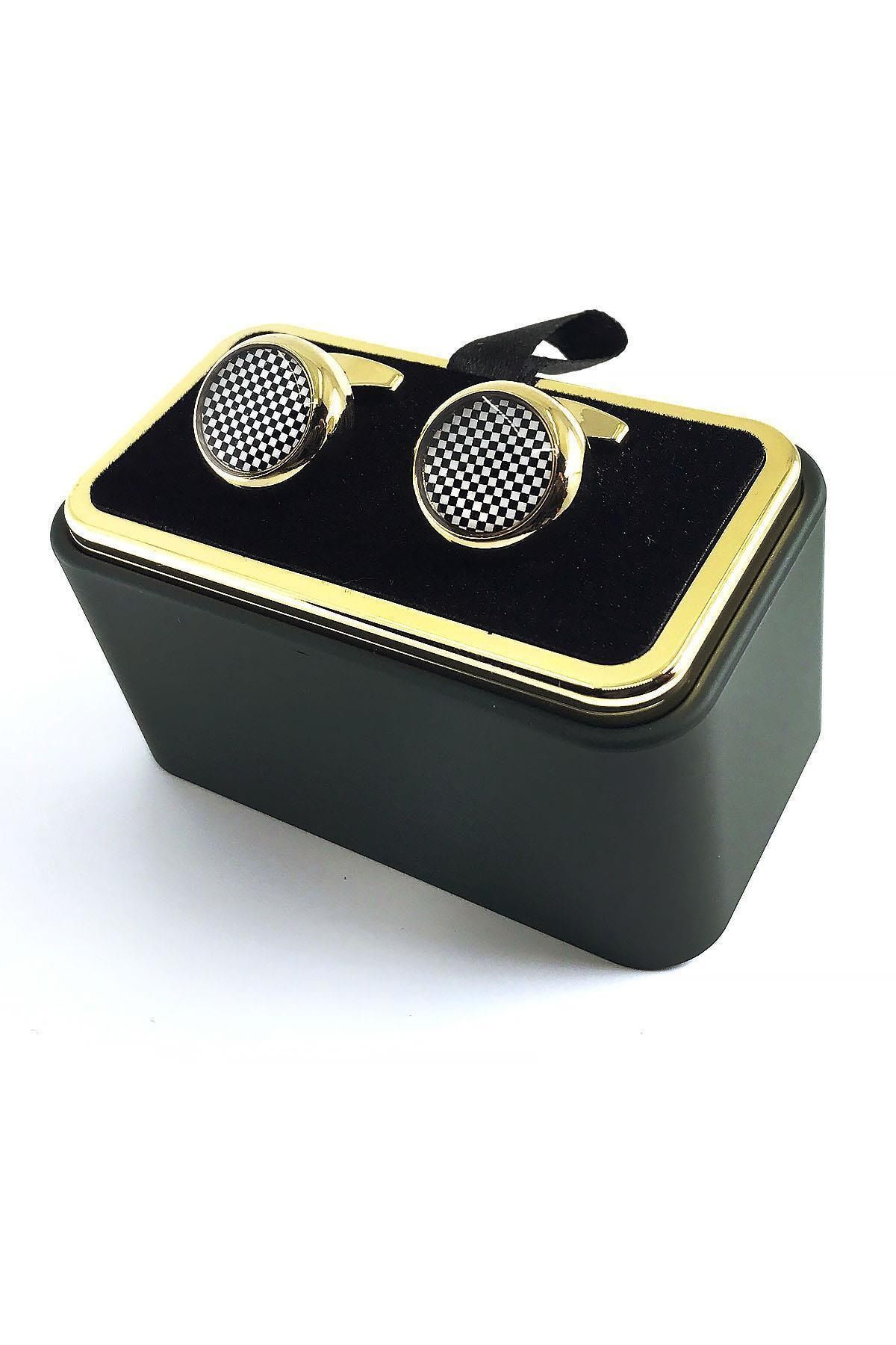  دکمه سرآستین مشکی و سفید طلایی رنگ Kd1365