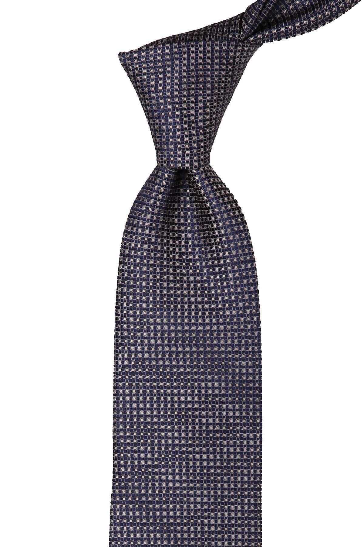  کراوات کلاسیک مردانه طرح خالدار سرمه‌ای سرمه‌ای با دستمال جیبی KK10059