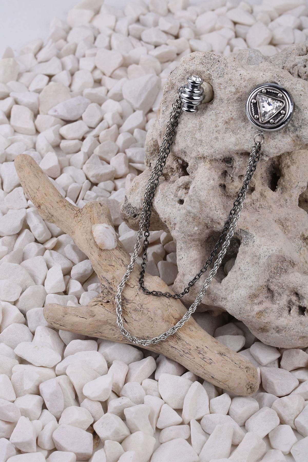  سنجاق یقه‌ای زنجیری کریستالی سفید YI220