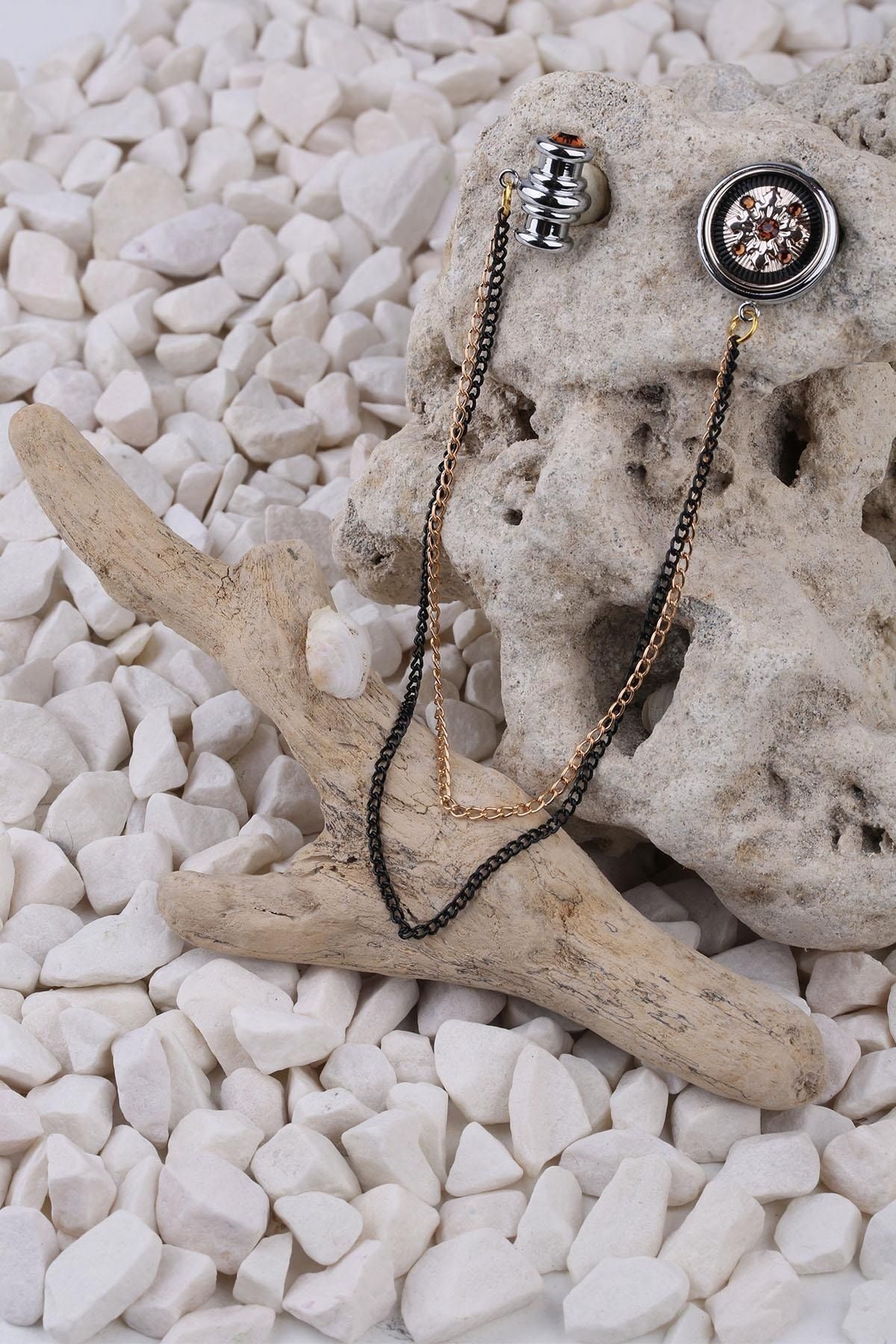  سنجاق سینه زنجیری سنگی کریستالی طلایی رنگ YI205