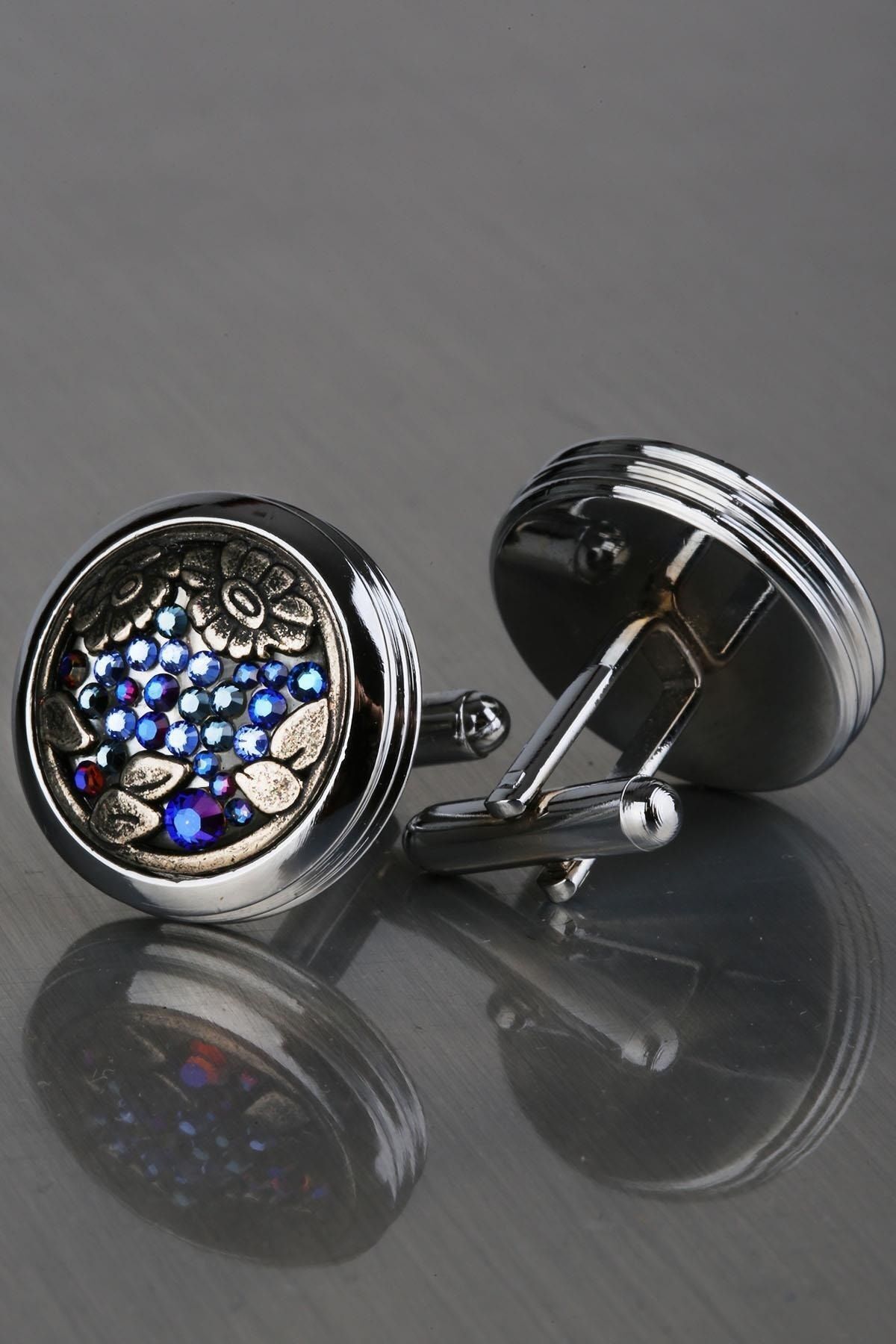  دکمه سرآستین مردانه نقره‌ای رنگ با سنگ بنفش KD1236